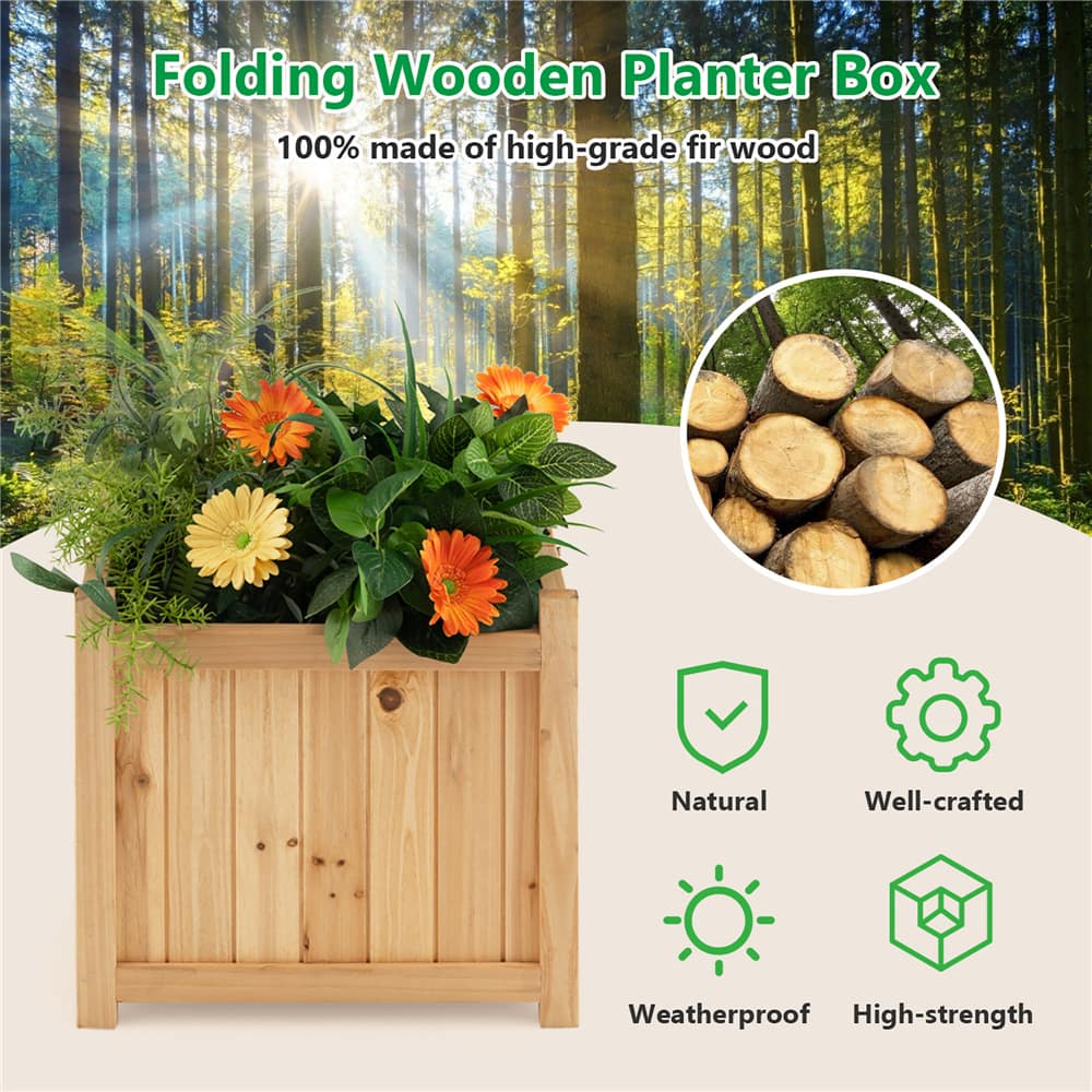 Costway 15" Elevated Outdoor Folding Wooden Planter Box with Removable Bottom