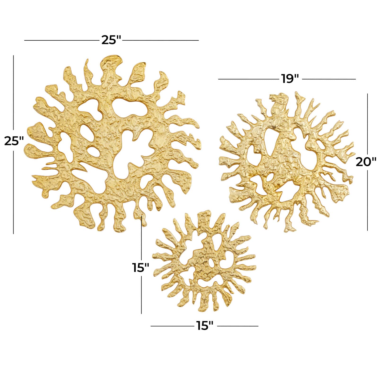 Set of 3 Gold Aluminum Modern Wall Decor, 25" x 25" x 3"