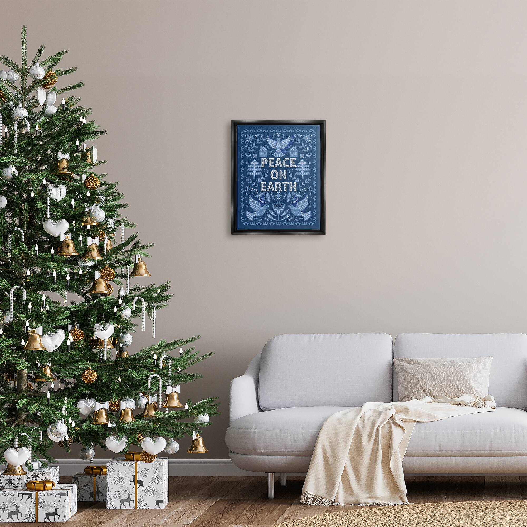 Stupell Industries Peace On Earth Blue Doves Framed Floater Canvas Wall Art