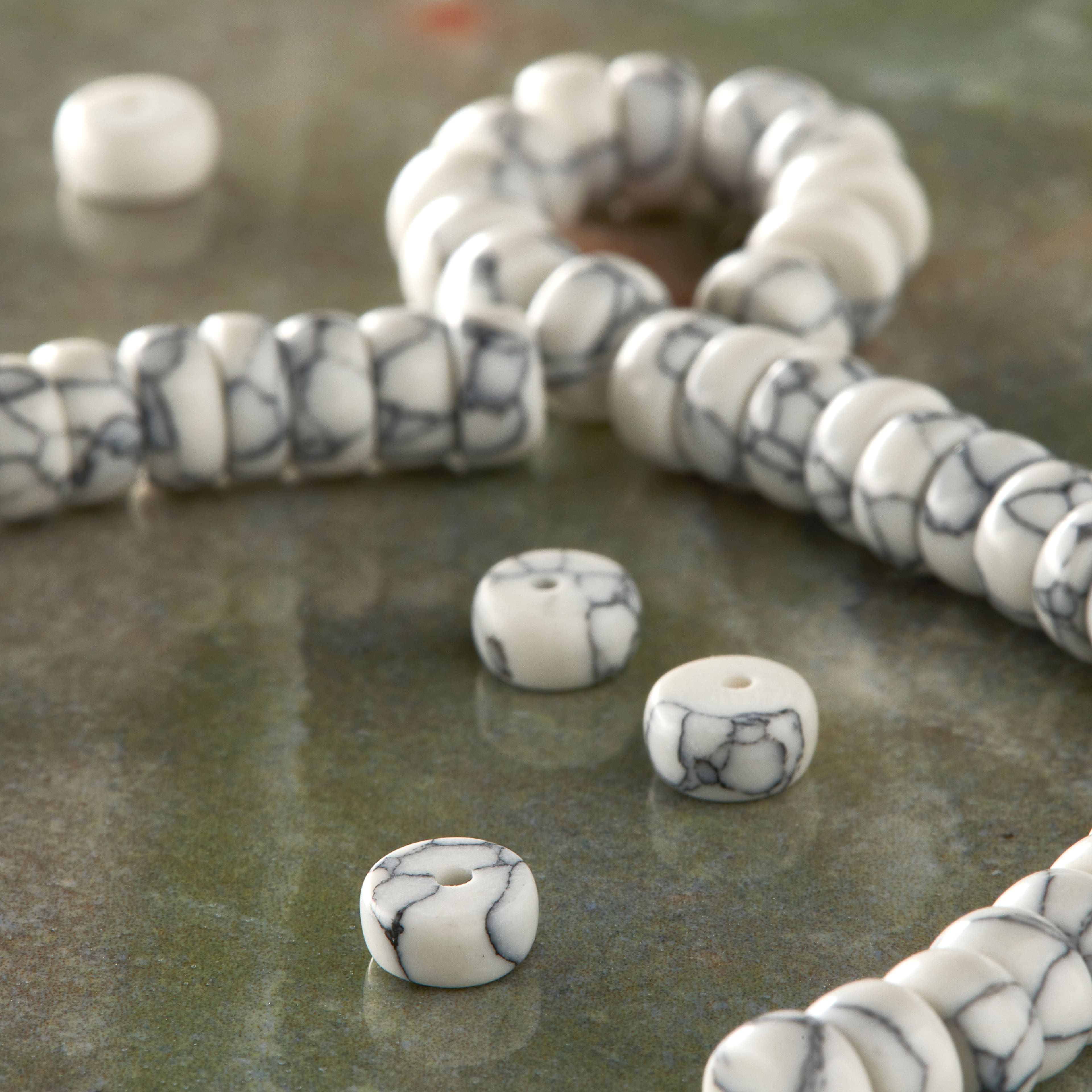 White Howlite Rondel Beads by Bead Landing®, 6mm