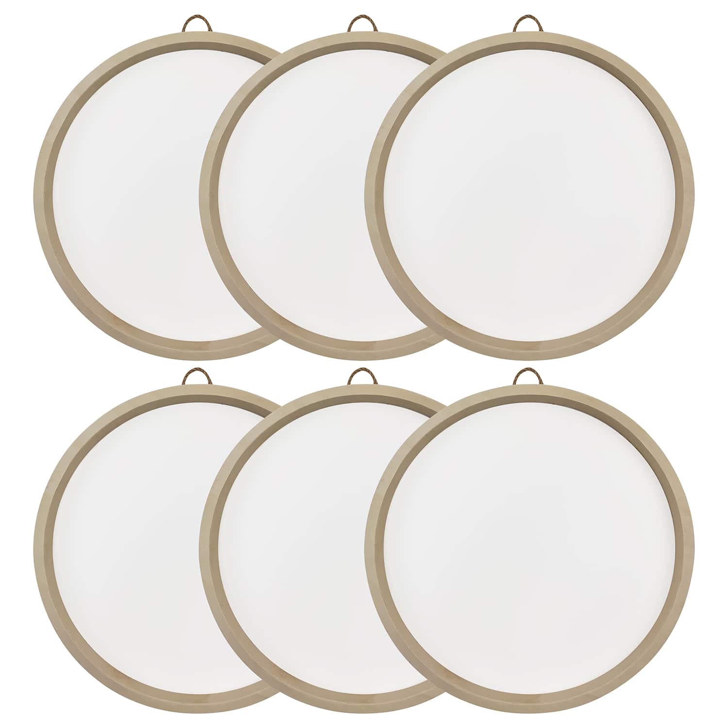 6 Pack: 12" Round White Plaque with Natural Frame by Make Market®