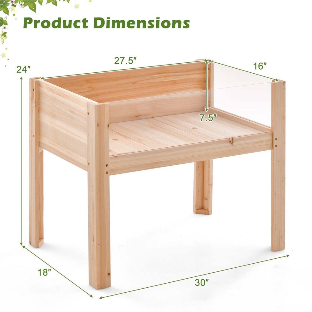 Costway Raised Wooden Garden Bed Elevated Planter Box Plant Terrarium with Drain Holes