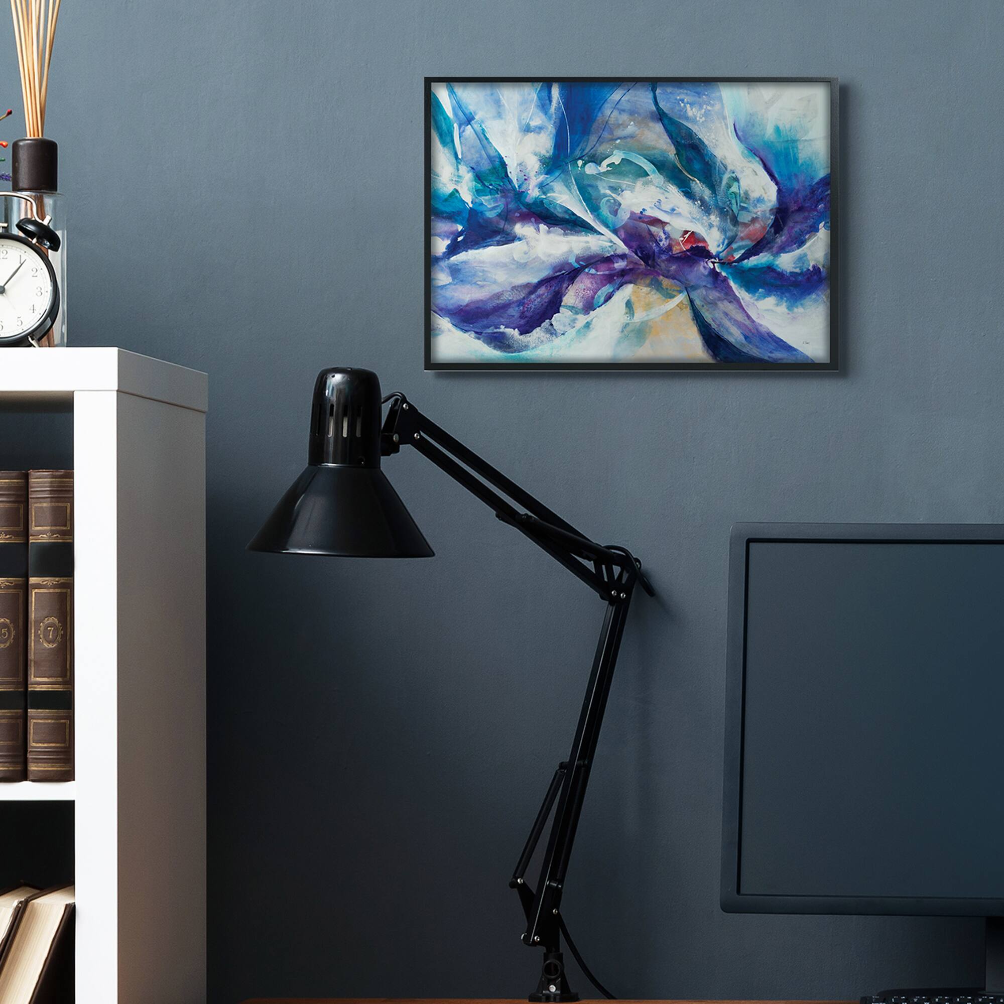 Stupell Industries Underwater Scene Abstract Swirling Blue Purple Details in Black Frame Wall Art