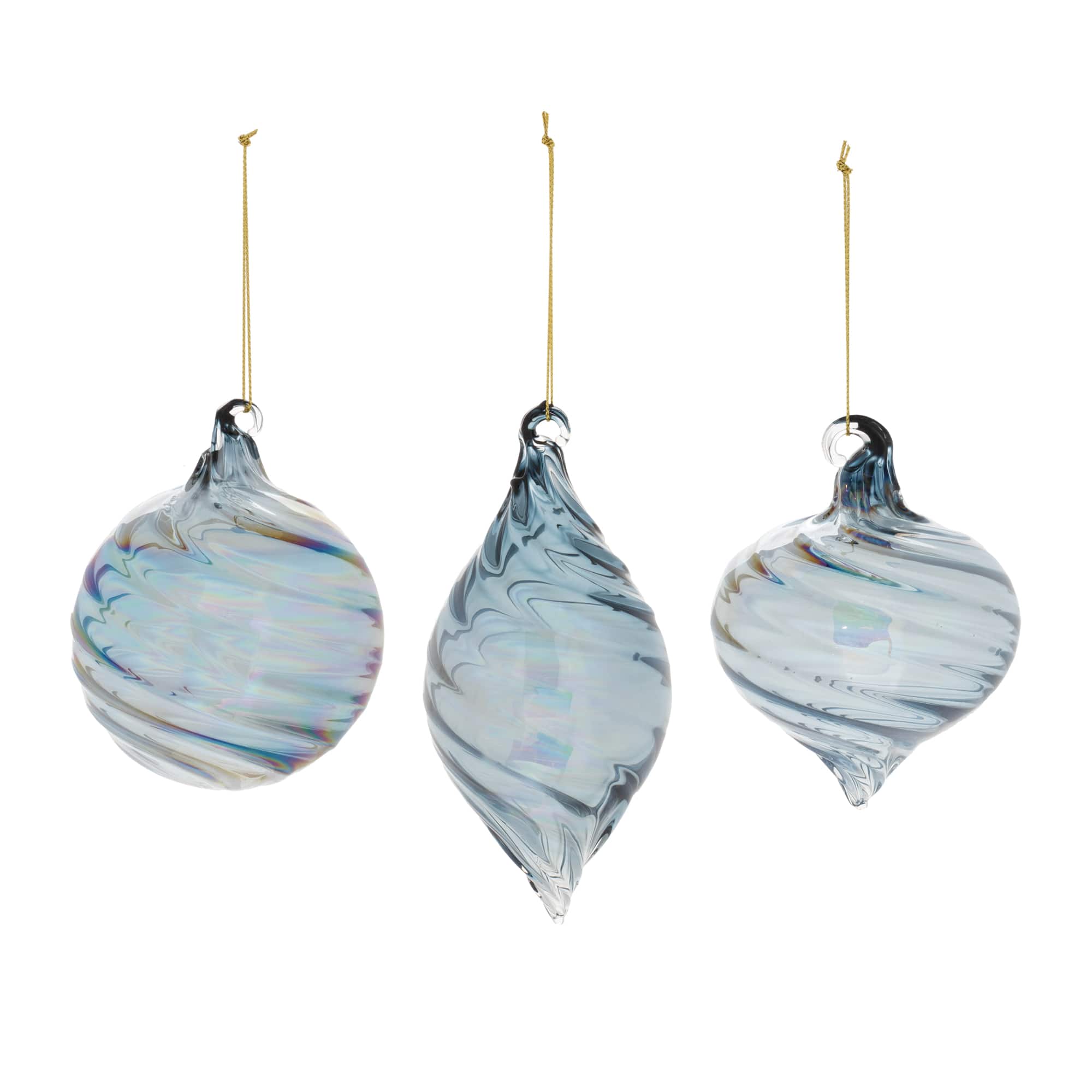 Melrose Iridescent Swirl Glass Ornament Set