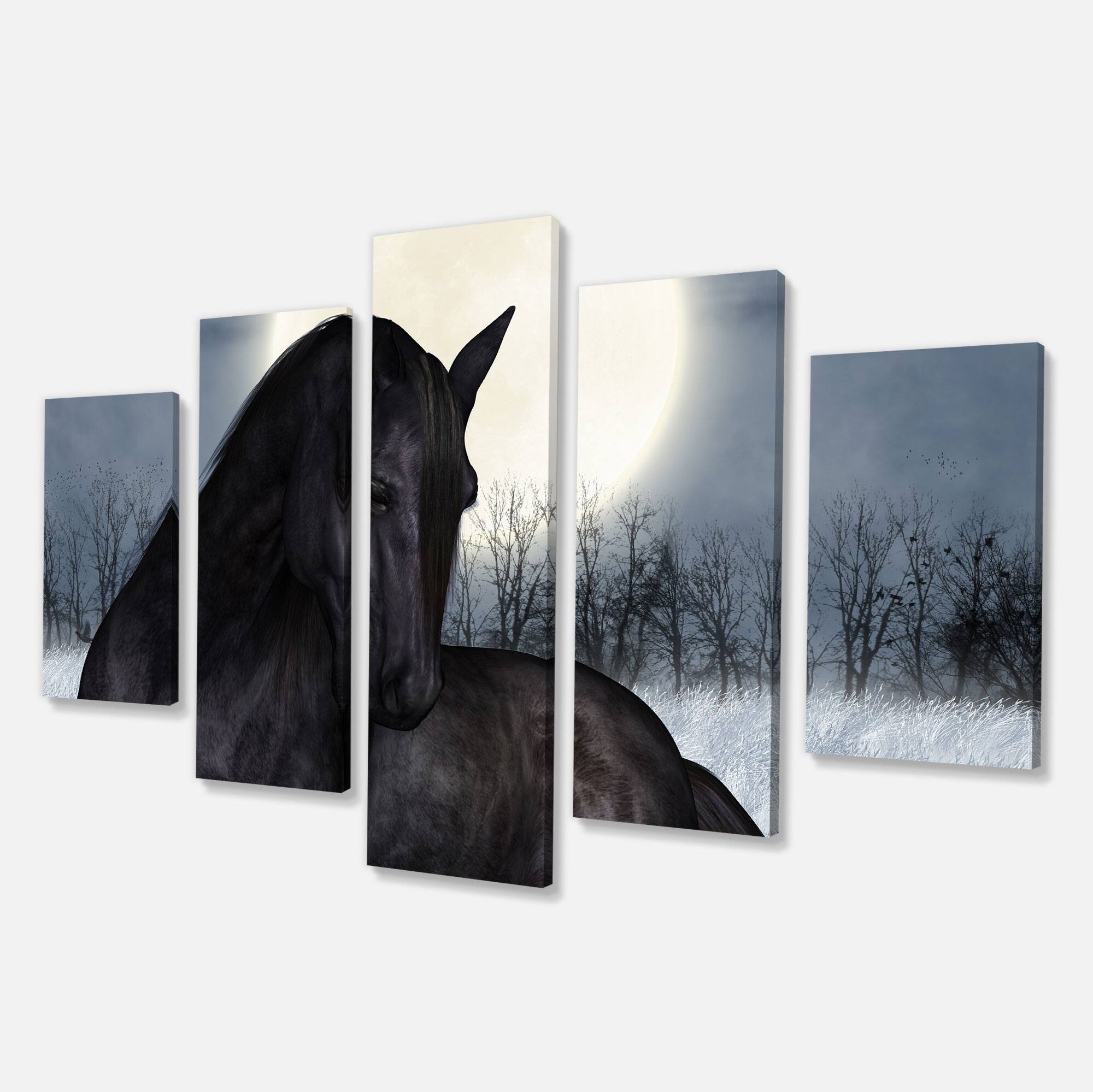 Designart - Black Horse in Moonlight