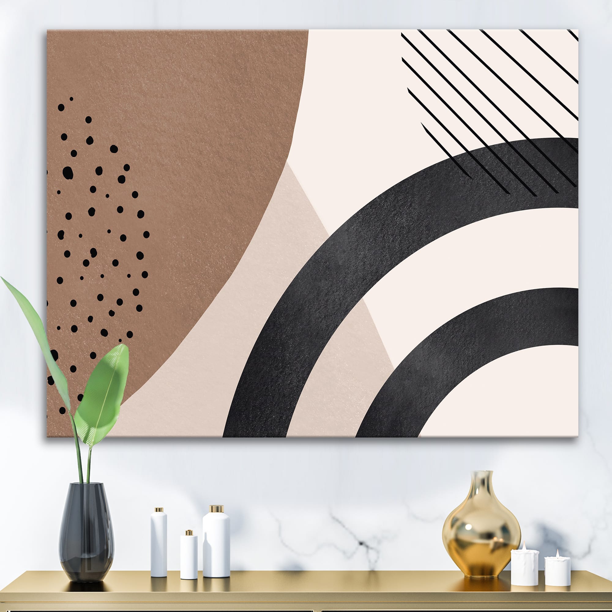 Designart - Abstract Shapes in Terracotta and Ivory Shapes III - Modern Canvas Wall Art Print