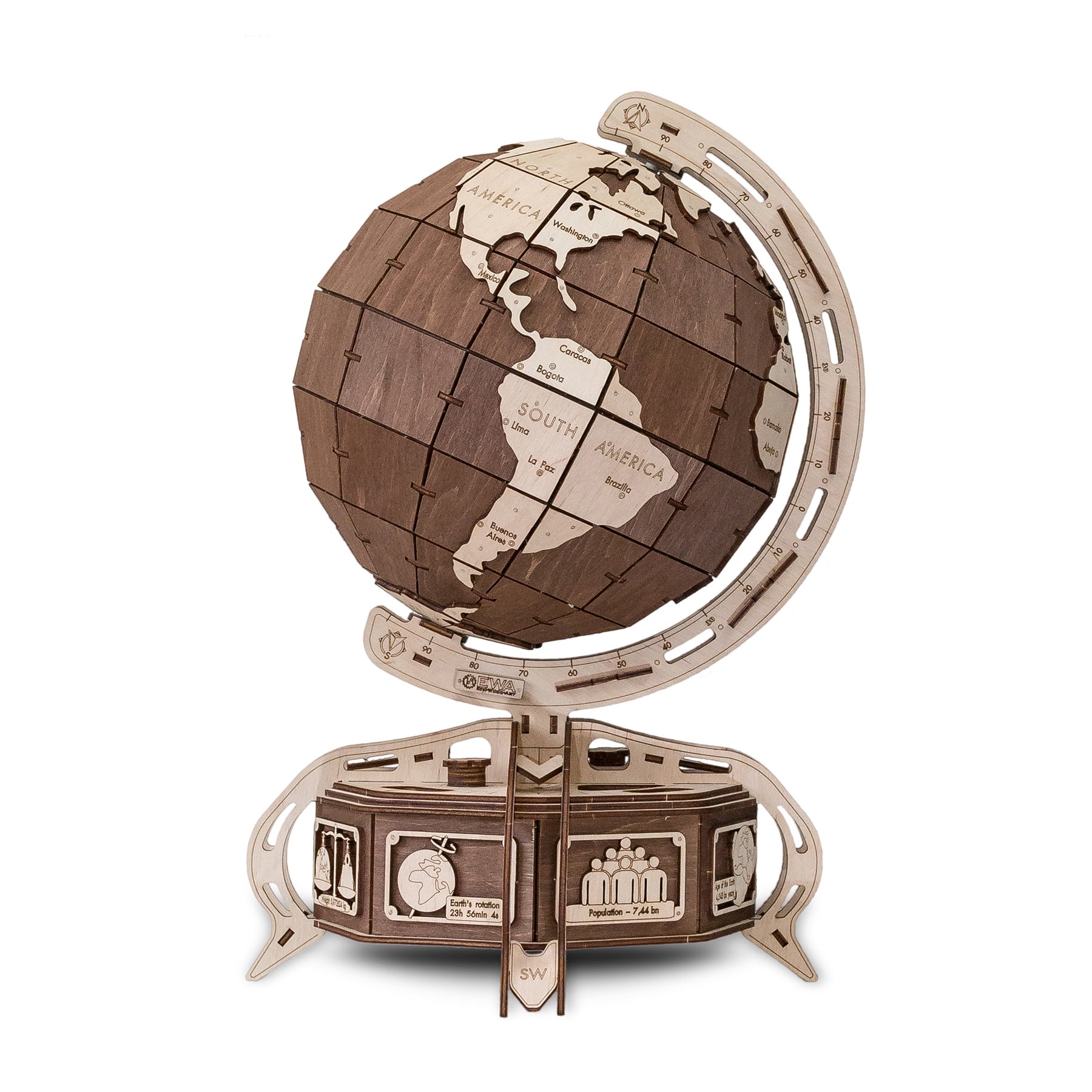 EWA™ Eco-Wood-Art Globe Brown 3D Wooden STEM Construction Kit