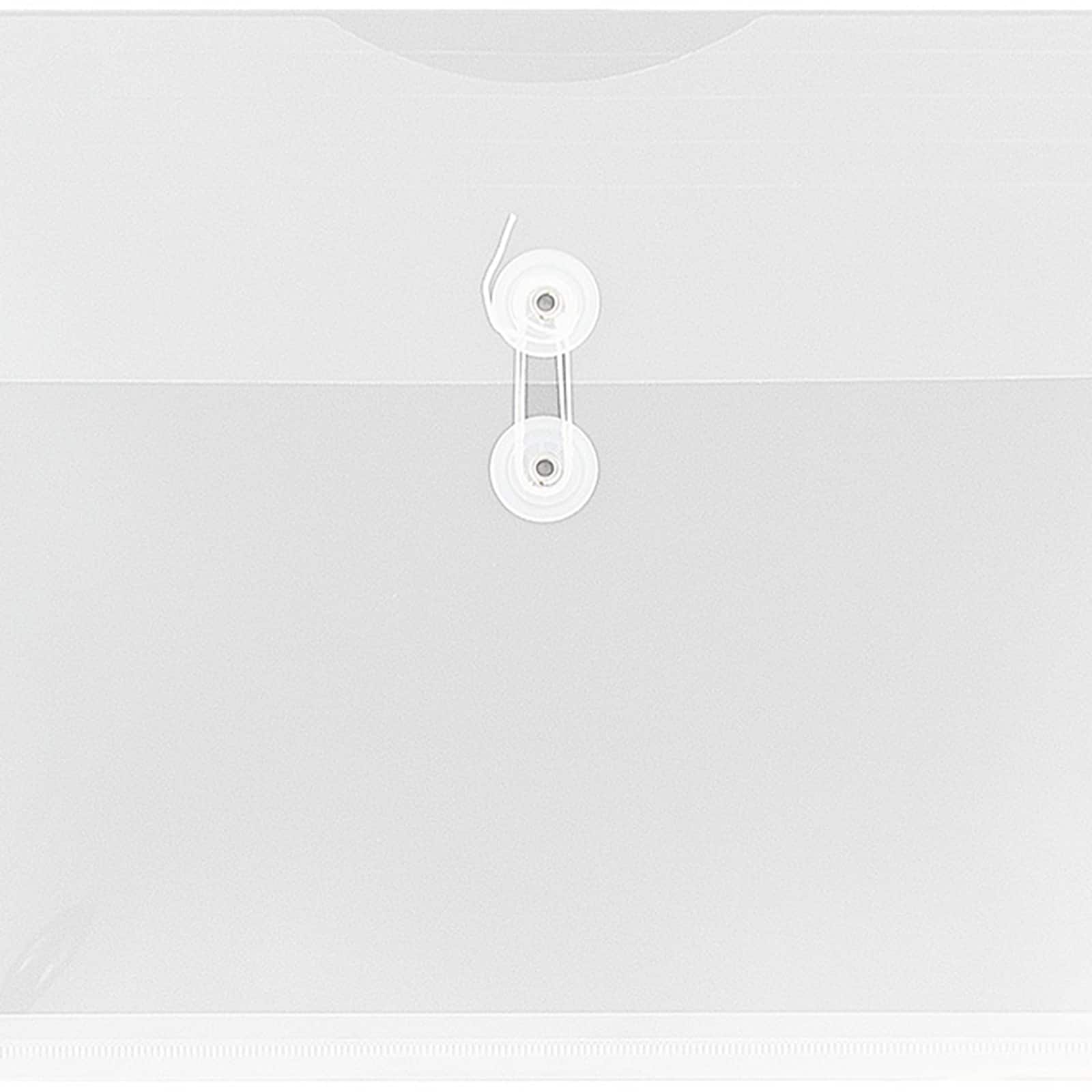 JAM Paper 9.75" x 14.5" Clear Plastic Button & String Closure Booklet Envelopes, 24ct.