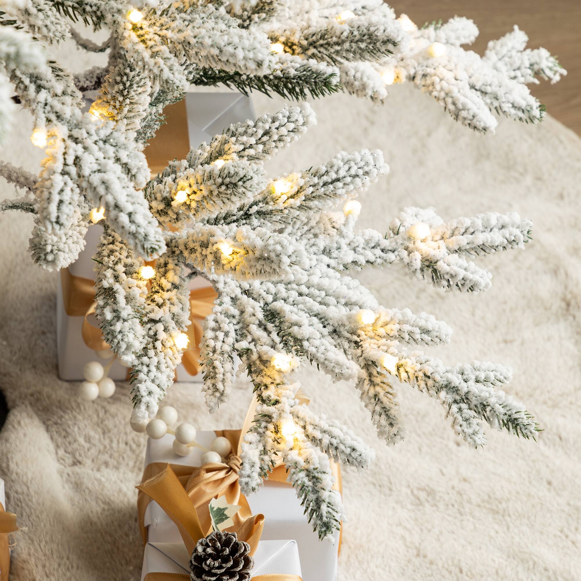 6ft. Pre-Lit Deluxe Flocked Slim Fir Artificial Christmas Tree, Warm White LED Lights