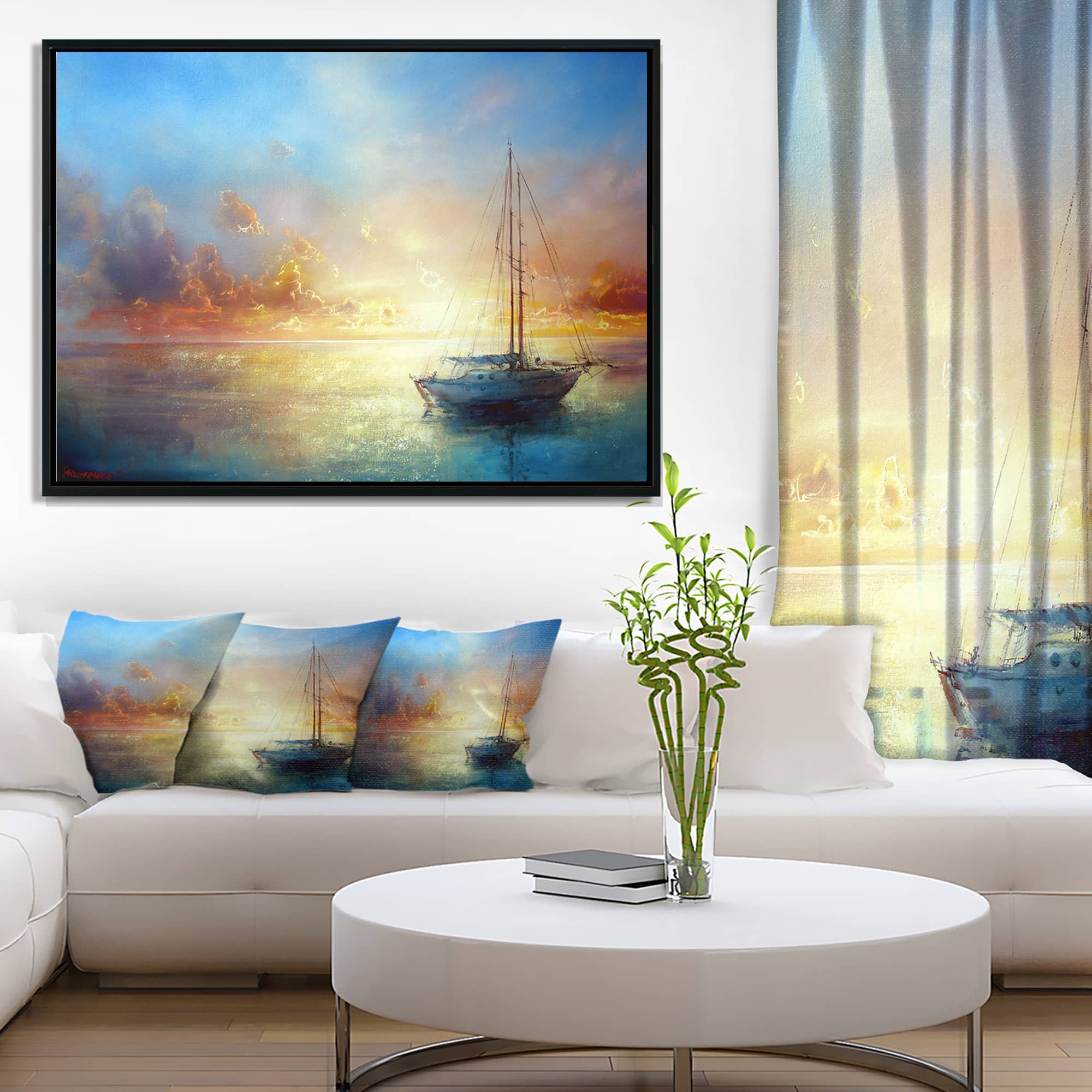 Designart - Seascape Pier - Seascape Framed Canvas Art Print