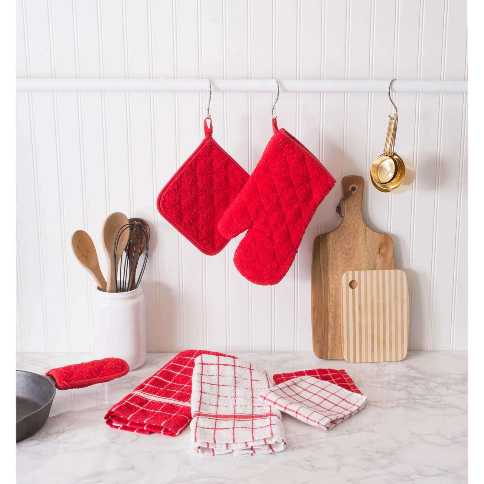 DII® Red Windowpane Terry Dishtowel, 4ct.