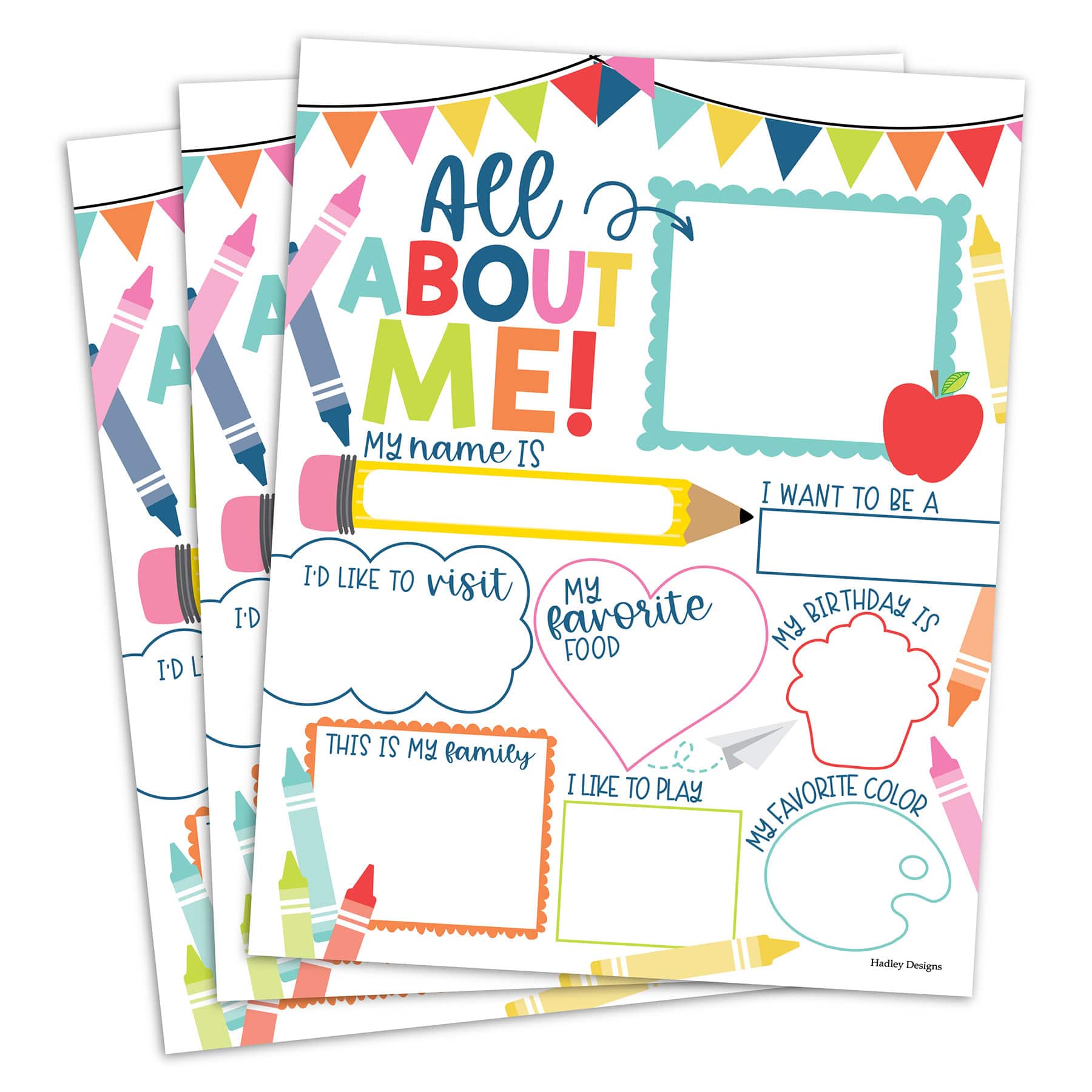 Hadley Designs Colorful Star Student Read All About Me Posters, Set of 20