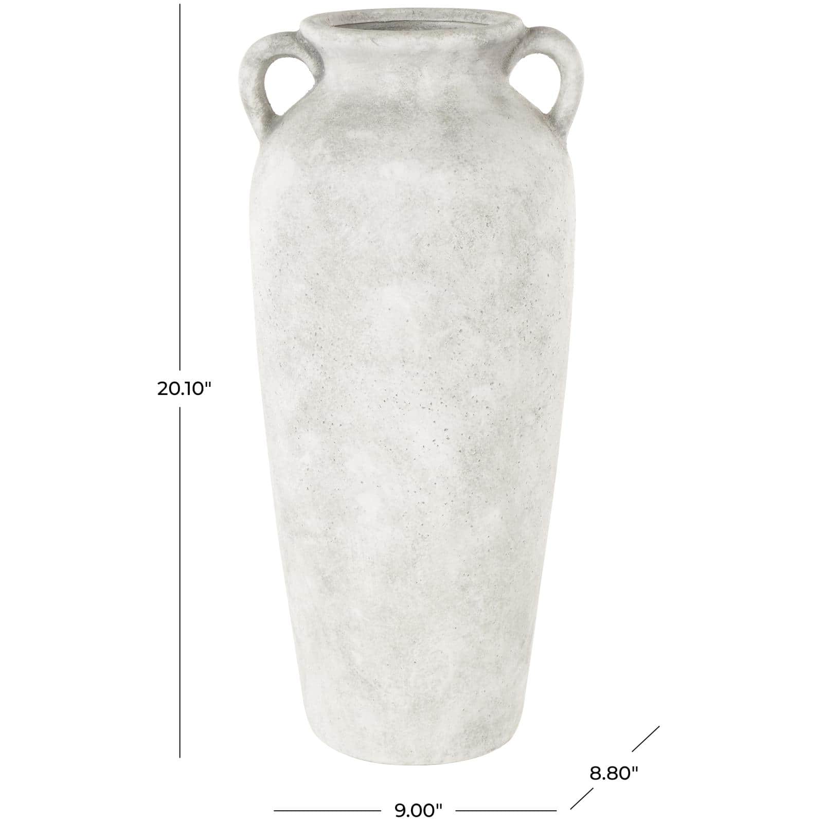 20" White Antique Style Textured Ceramic Vase with Handles