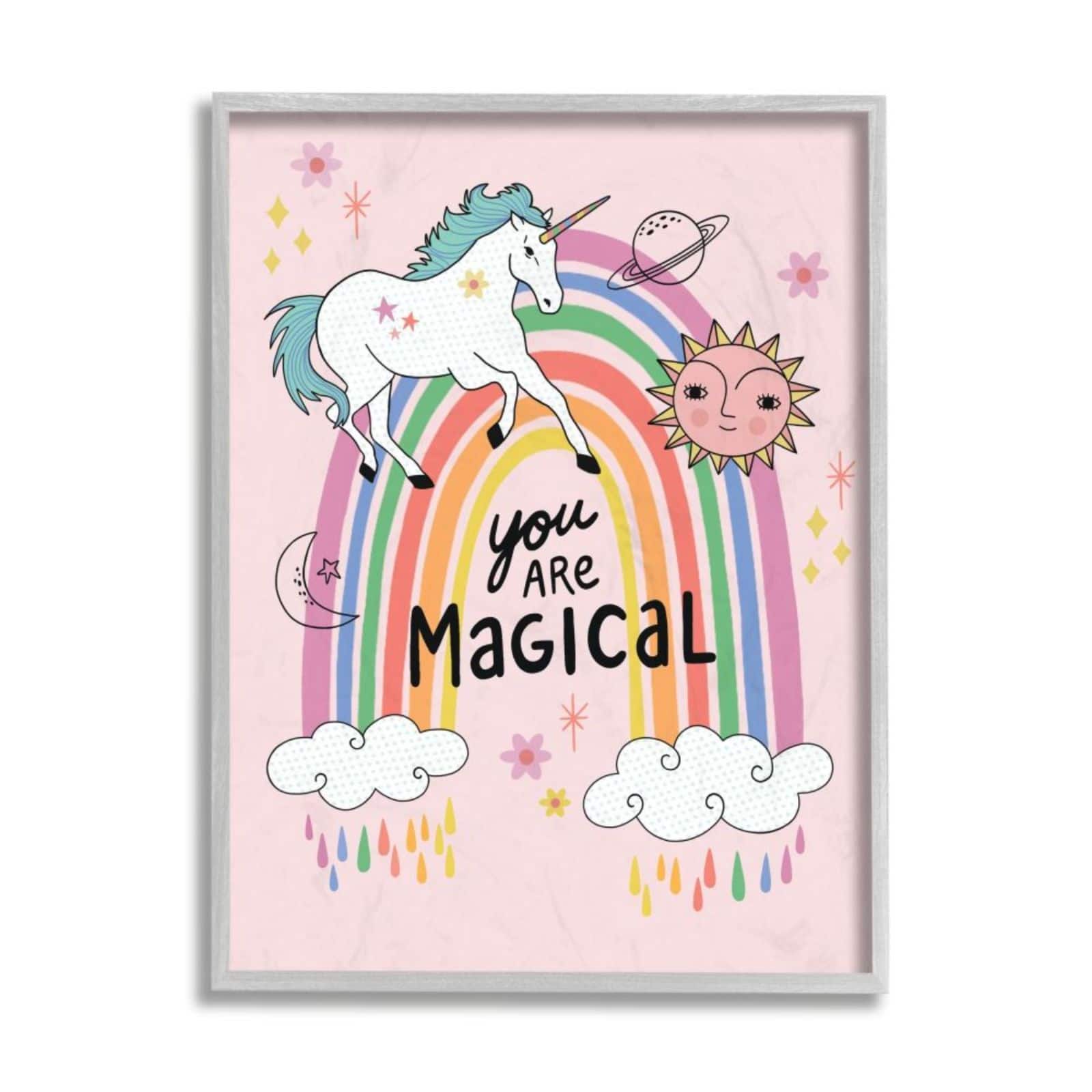 Stupell Industries You Are Magical Unicorn Rainbow Gray Framed Wall Art