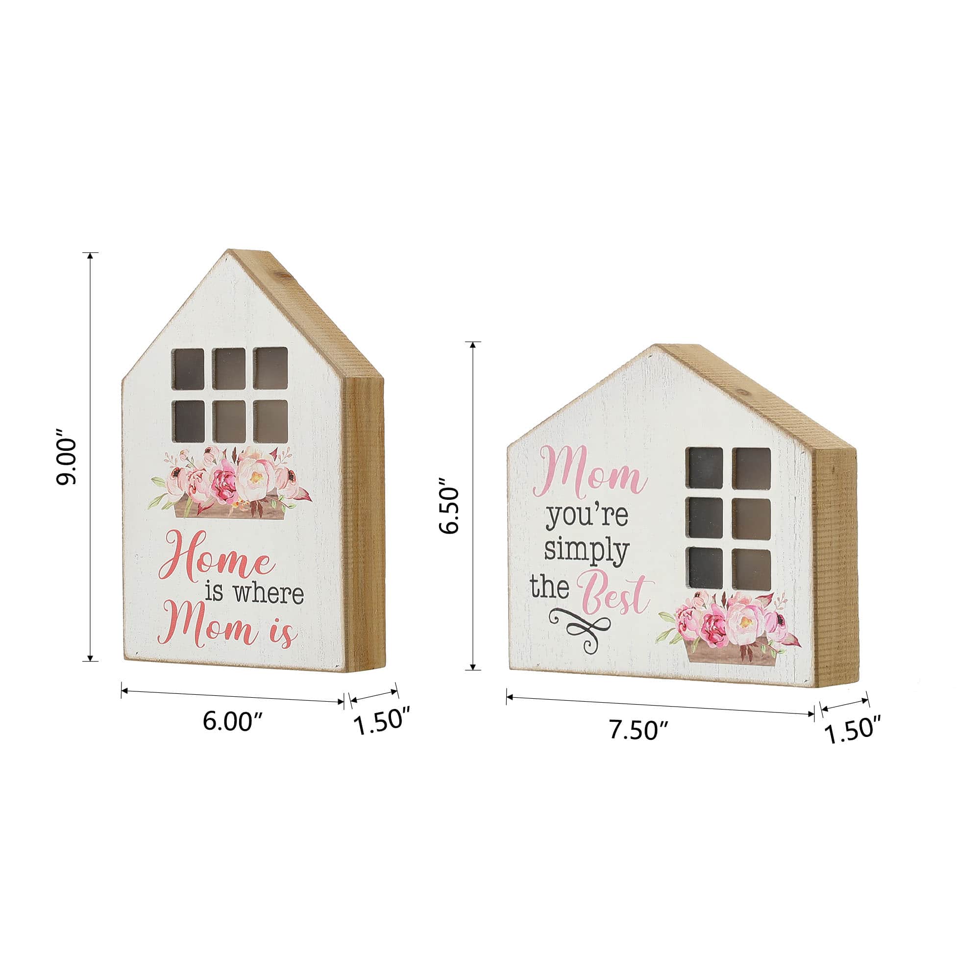 Glitzhome® Lighted Wood Mother's Day House Shaped Table Sign Set