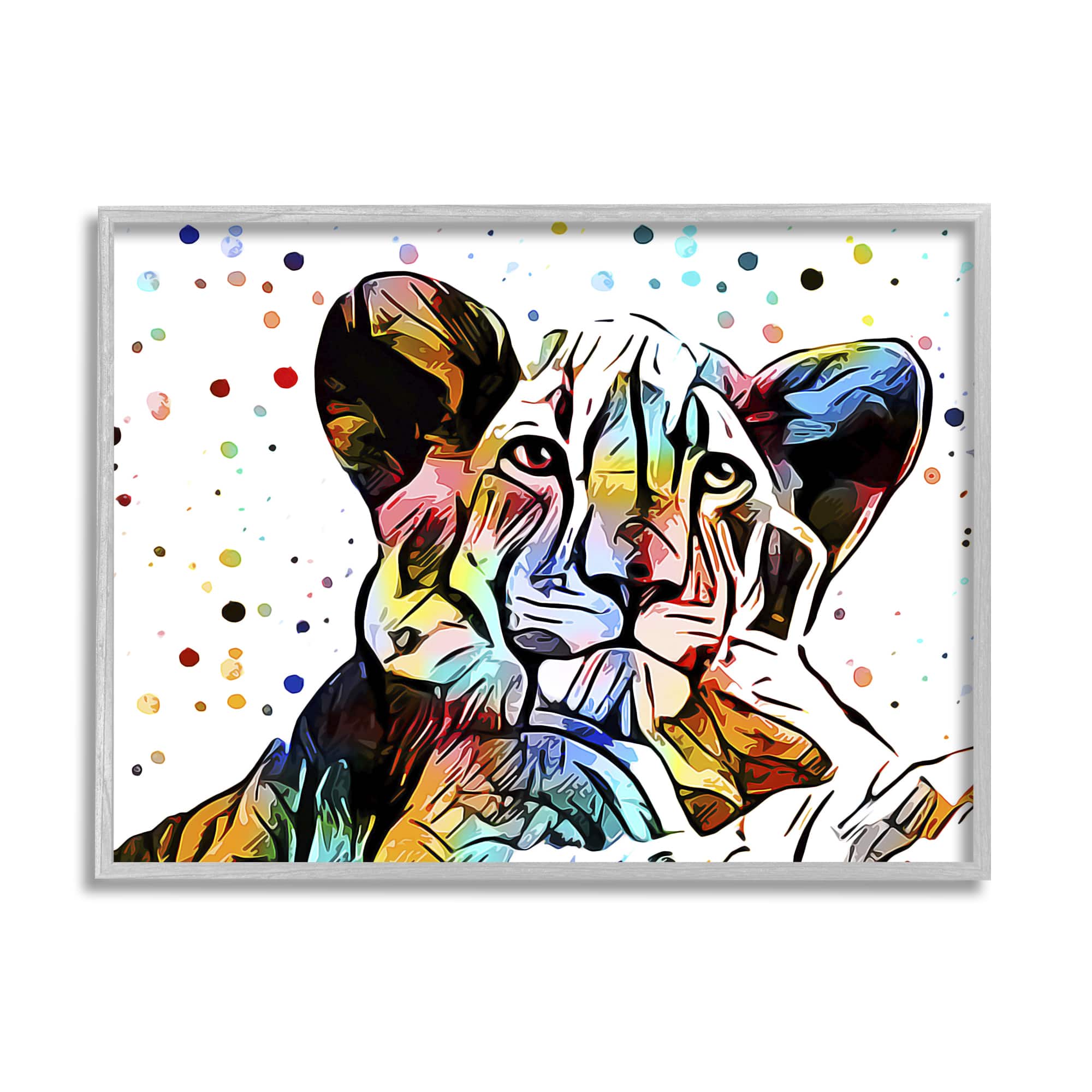 Stupell Industries Abstract Lion Cub Portrait Vibrant Polka Dots Framed Wall Art