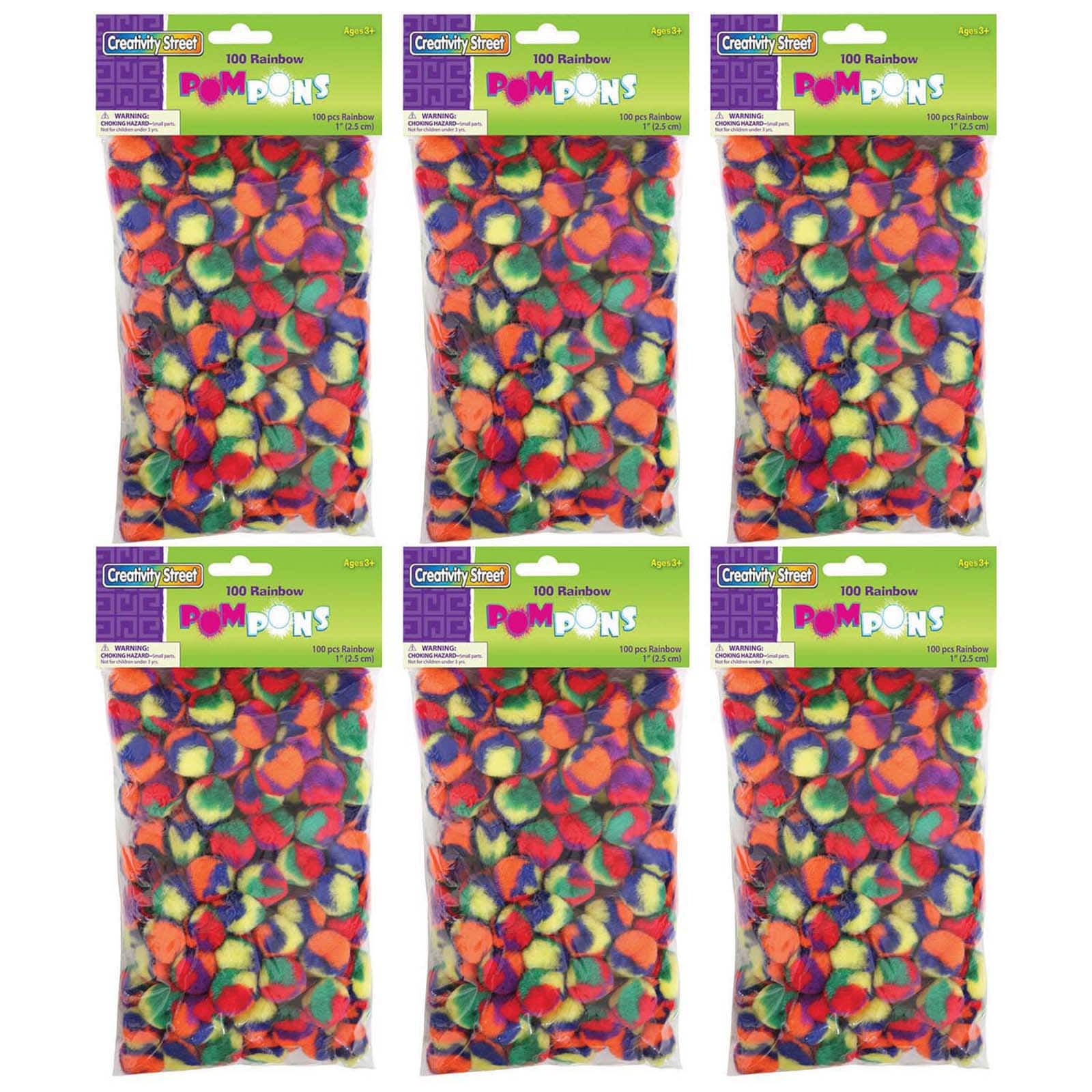 Creativity Street Rainbow 1" 6 Pack Pom Pons, 600ct.