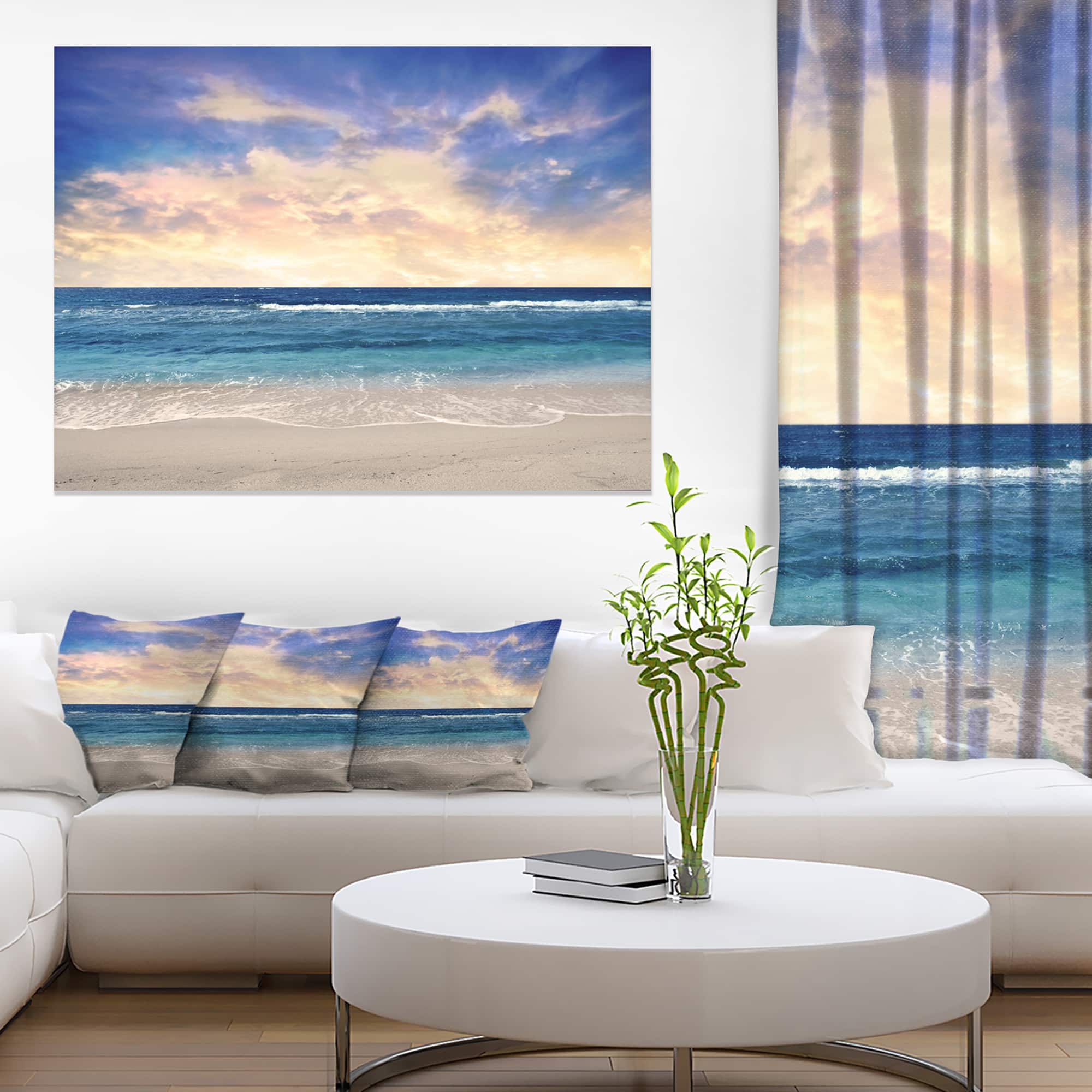 Designart - Clear Blue Sky and Ocean at Sunset - Extra Large Seascape Art Canvas