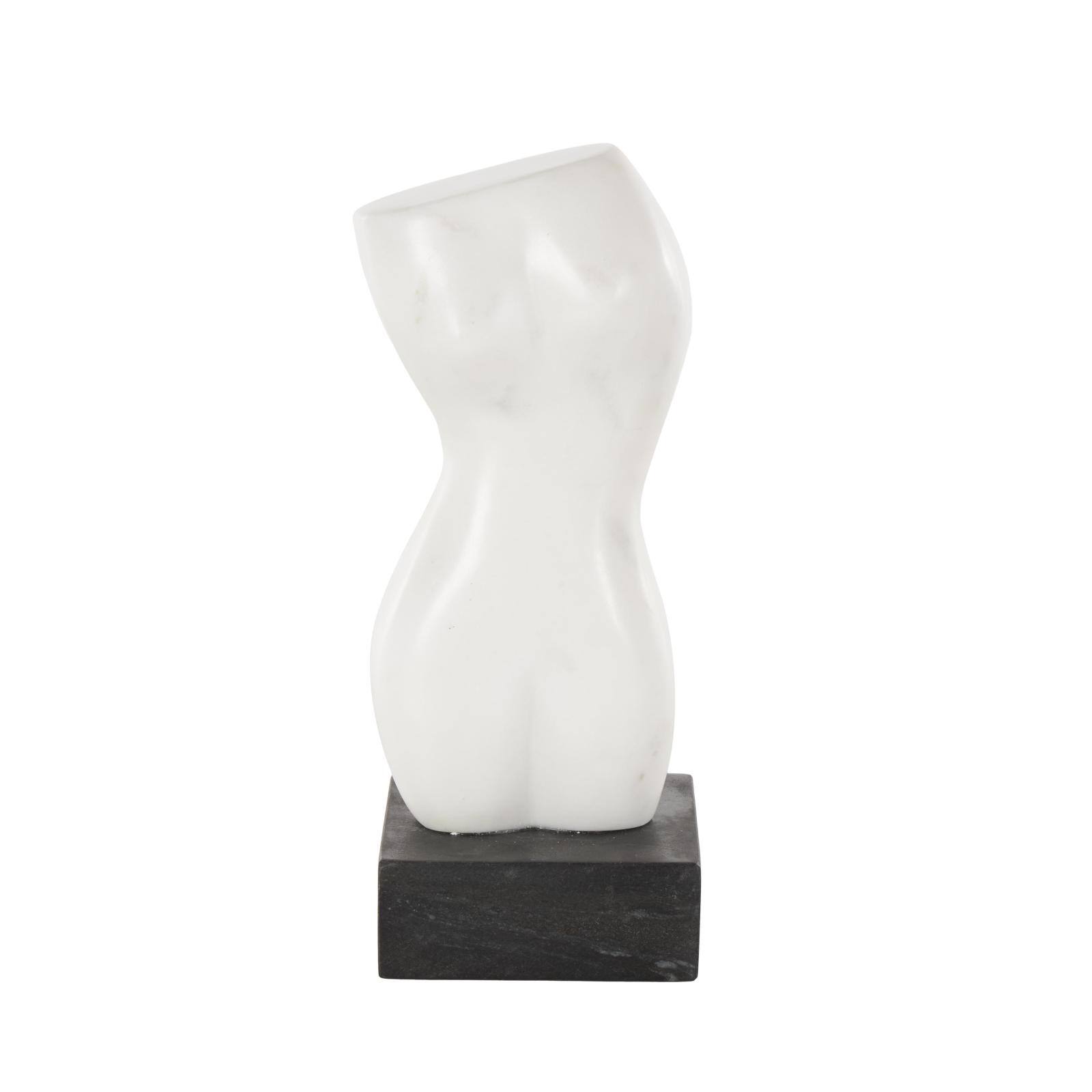 11" Marble Abstract Female Form Sculpture with Black Block Base