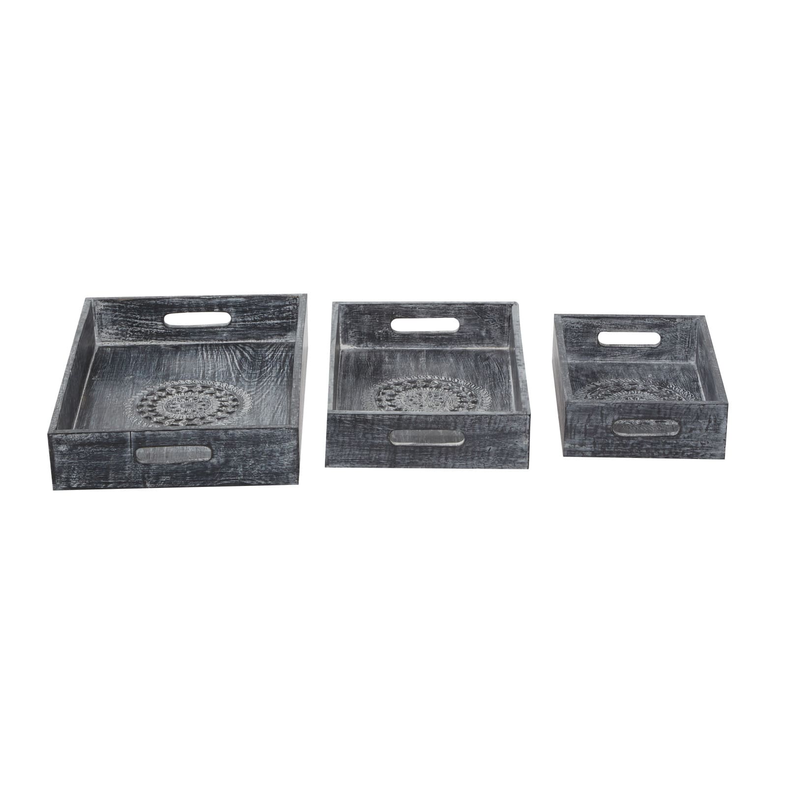 Black Mango Wood Traditional Tray Set