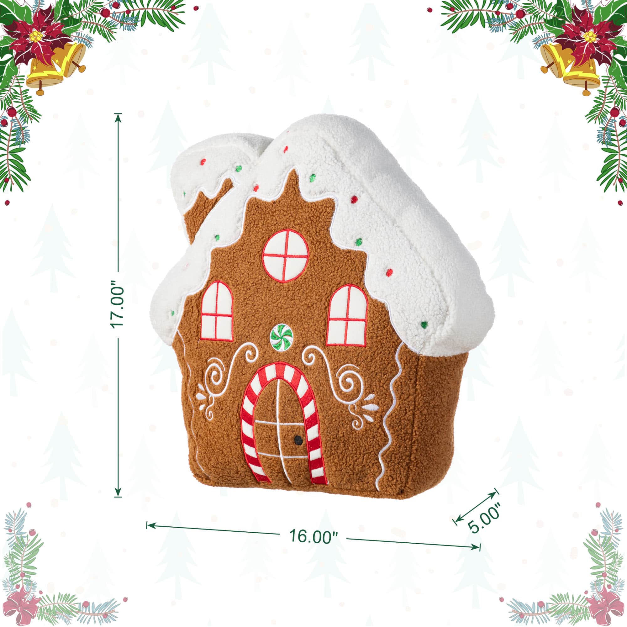 Glitzhome® 17"H Christmas Gingerbread House Shaped Pillow
