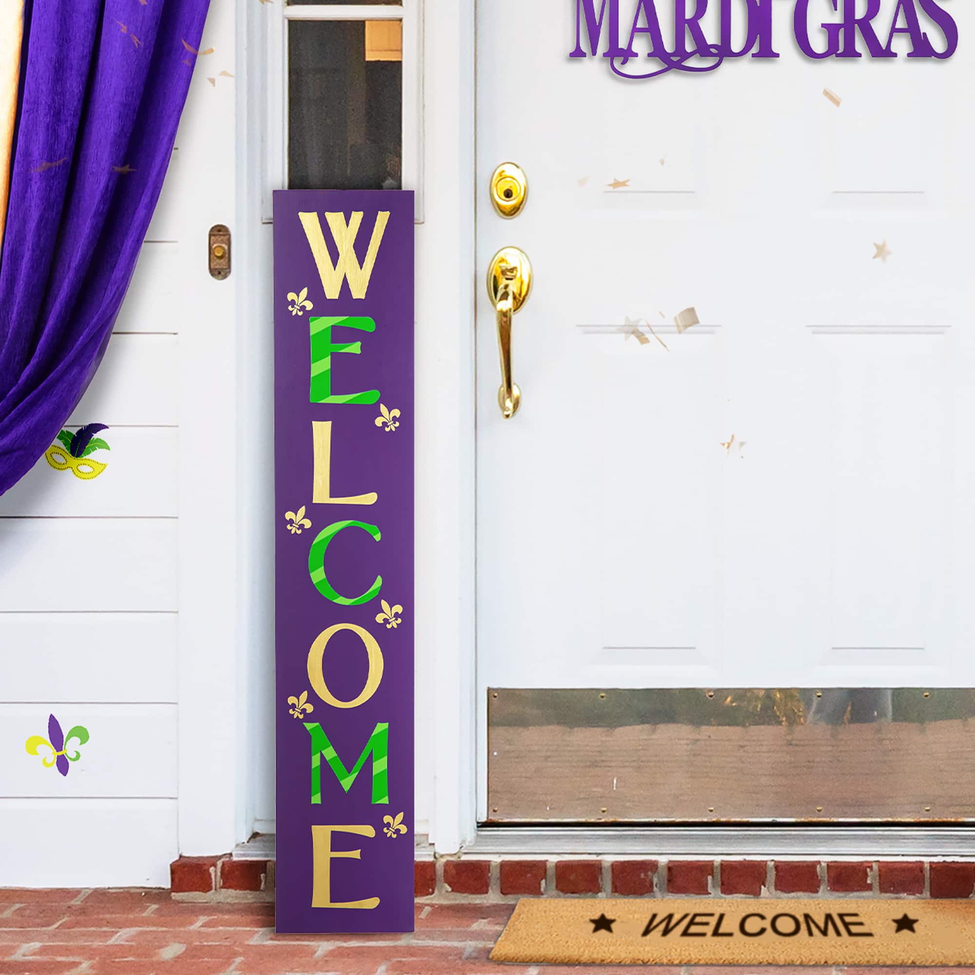 Glitzhome® 42" Mardi Gras WELCOME Wooden Porch Sign
