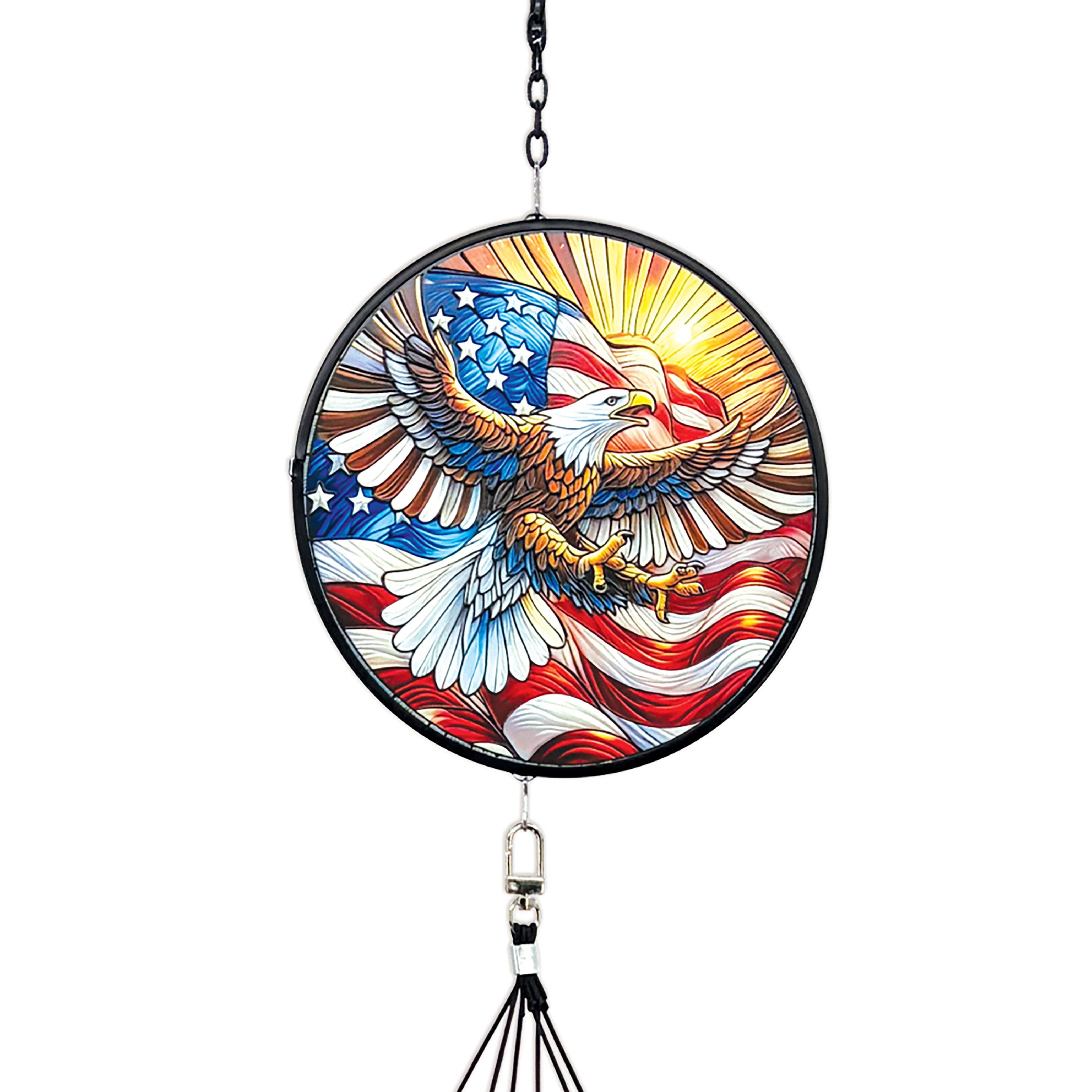 Sunset Vista Designs® 40" Stained Glass Soaring Eagle & Flag Wind Chime