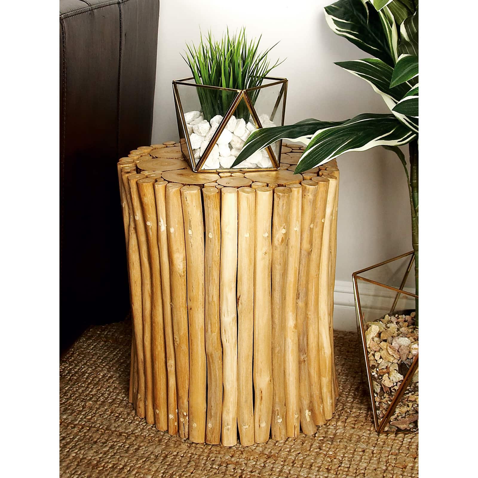 16" Brown Teak Contemporary Foot Stool