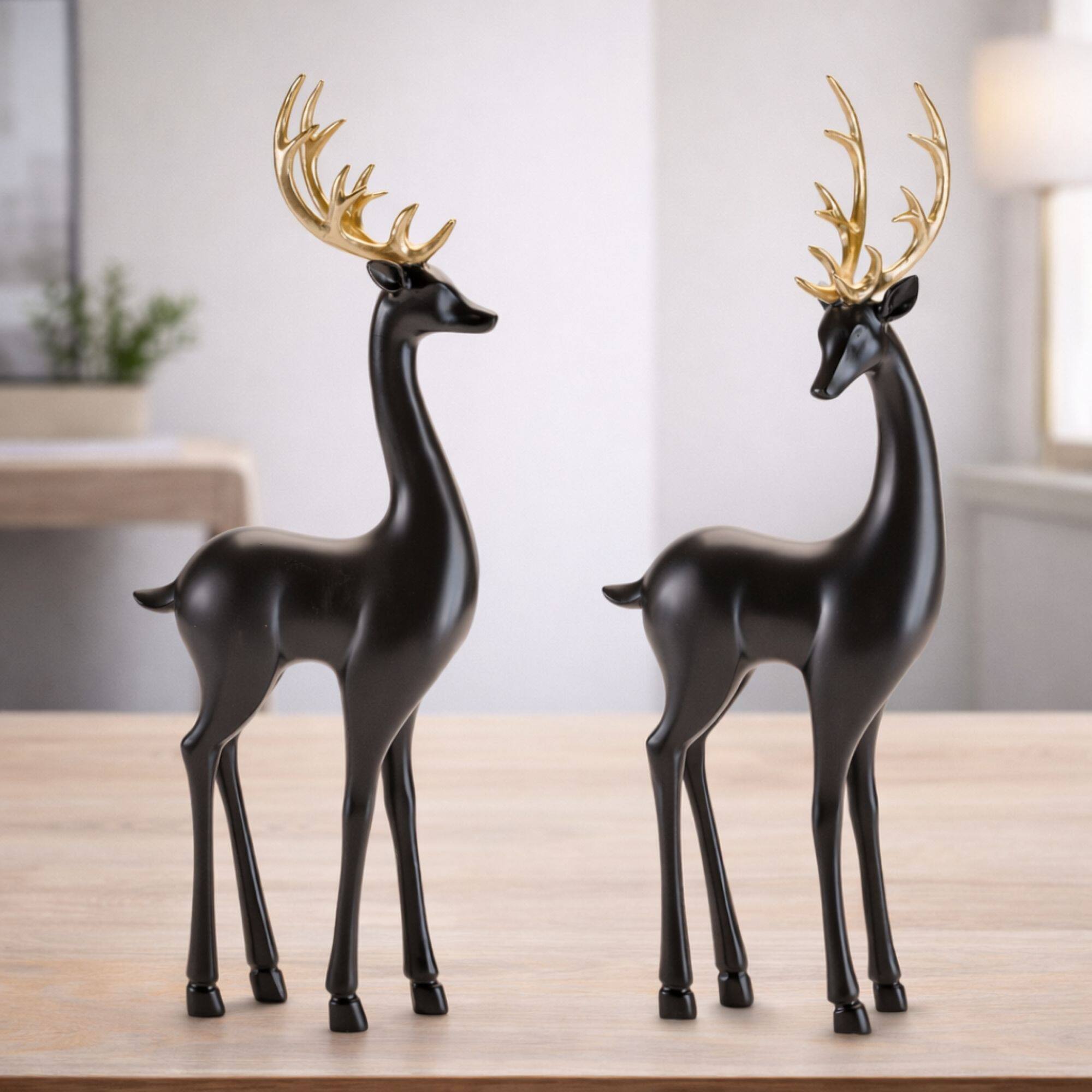 Melrose 16.5" Black Deer Figurine with Gold Antler Set