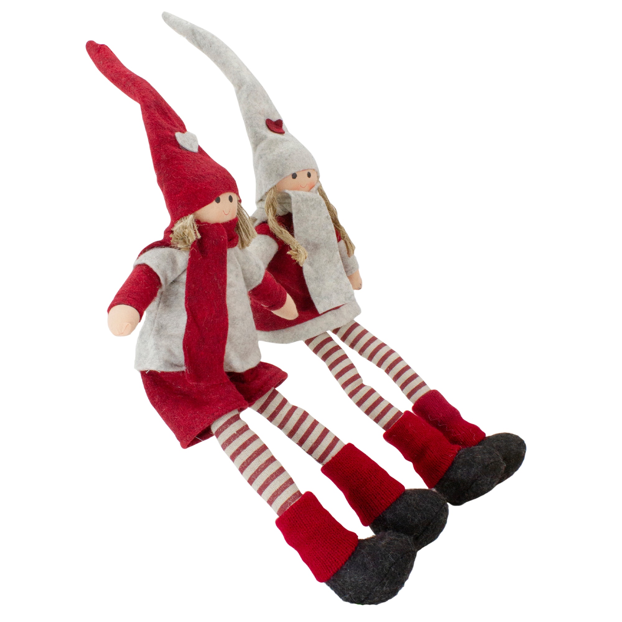 19" Plush Red & Beige Boy & Girl Sitting Christmas Doll Decoration Set