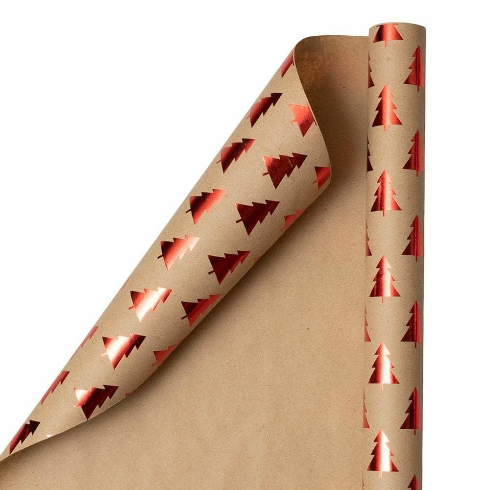 JAM Paper Red Trees on Brown Kraft Paper Gift Wrap