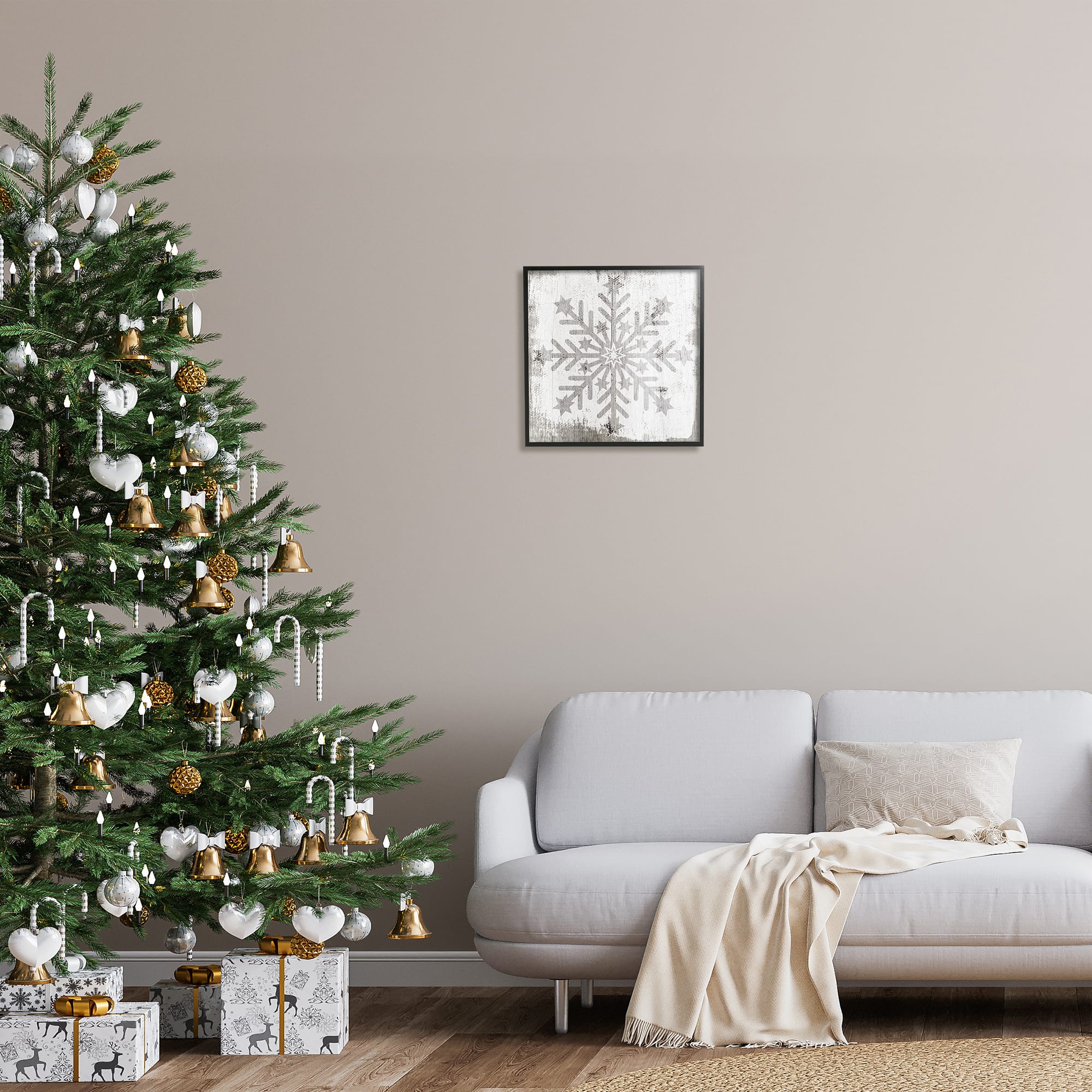 Stupell Industries Winter Snowflake Weathered Pattern Framed Giclee Art