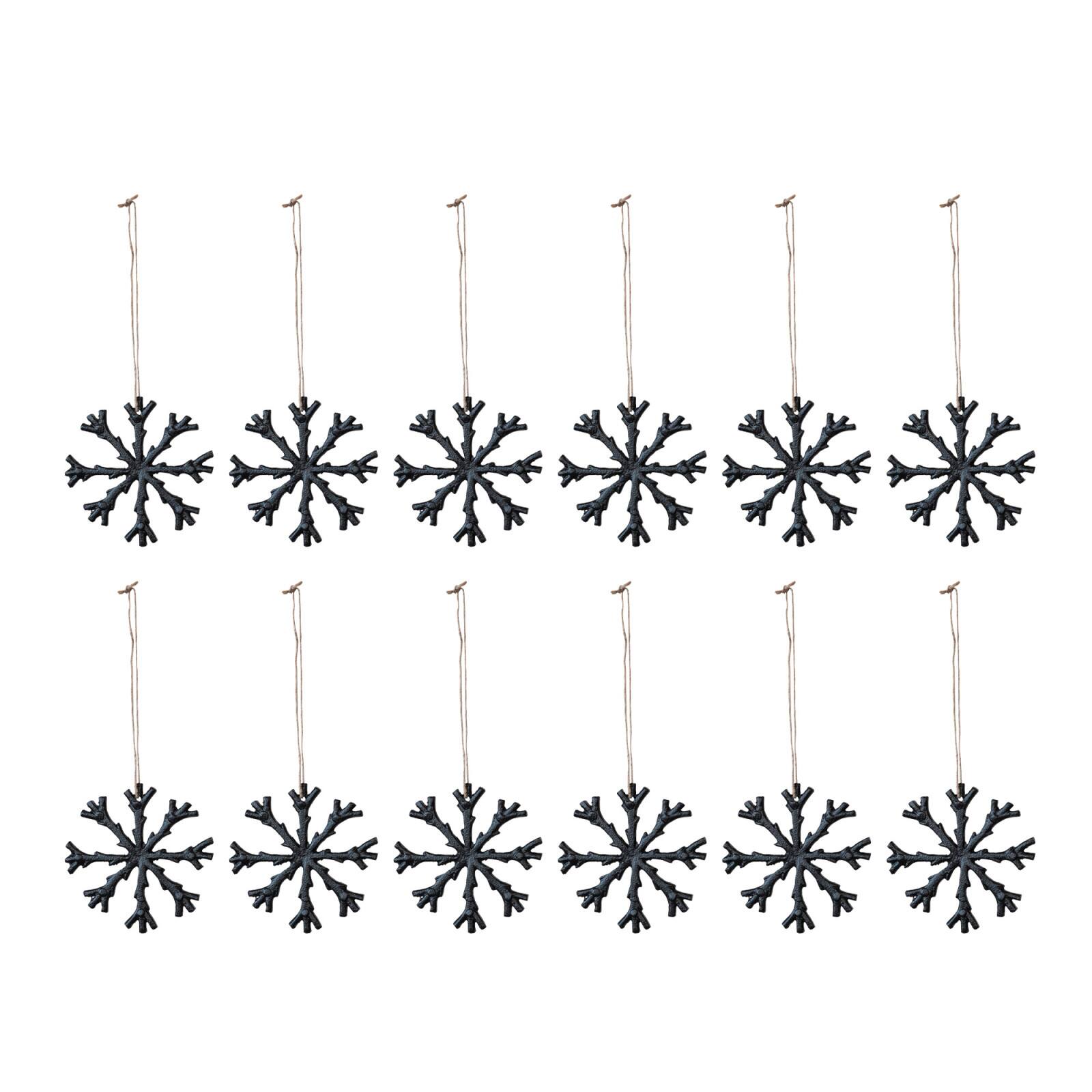 12 Pack 8" Black Cast Aluminum Snowflake Holiday Ornaments