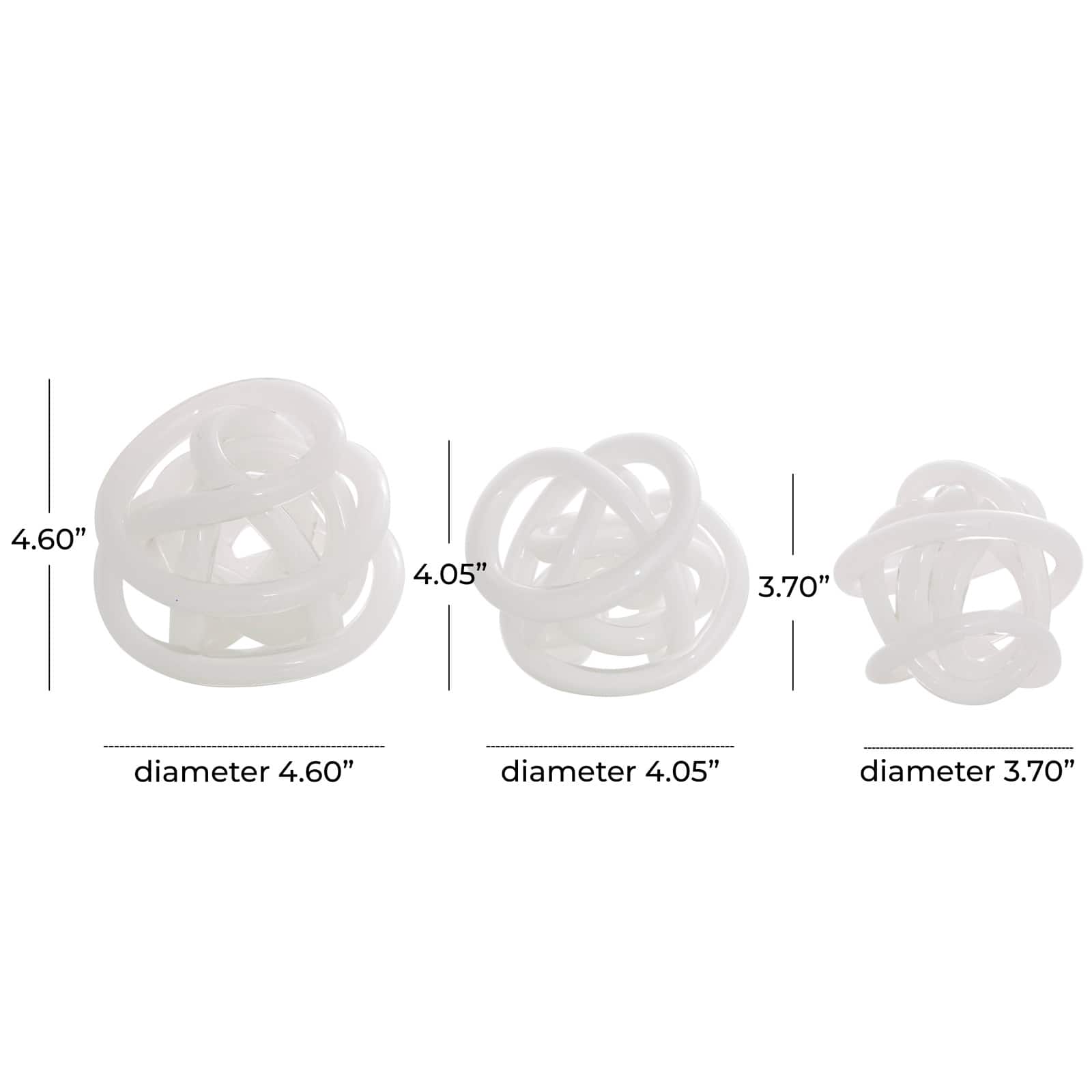 White Iridescent Knotted Glass Ball Sculpture Set