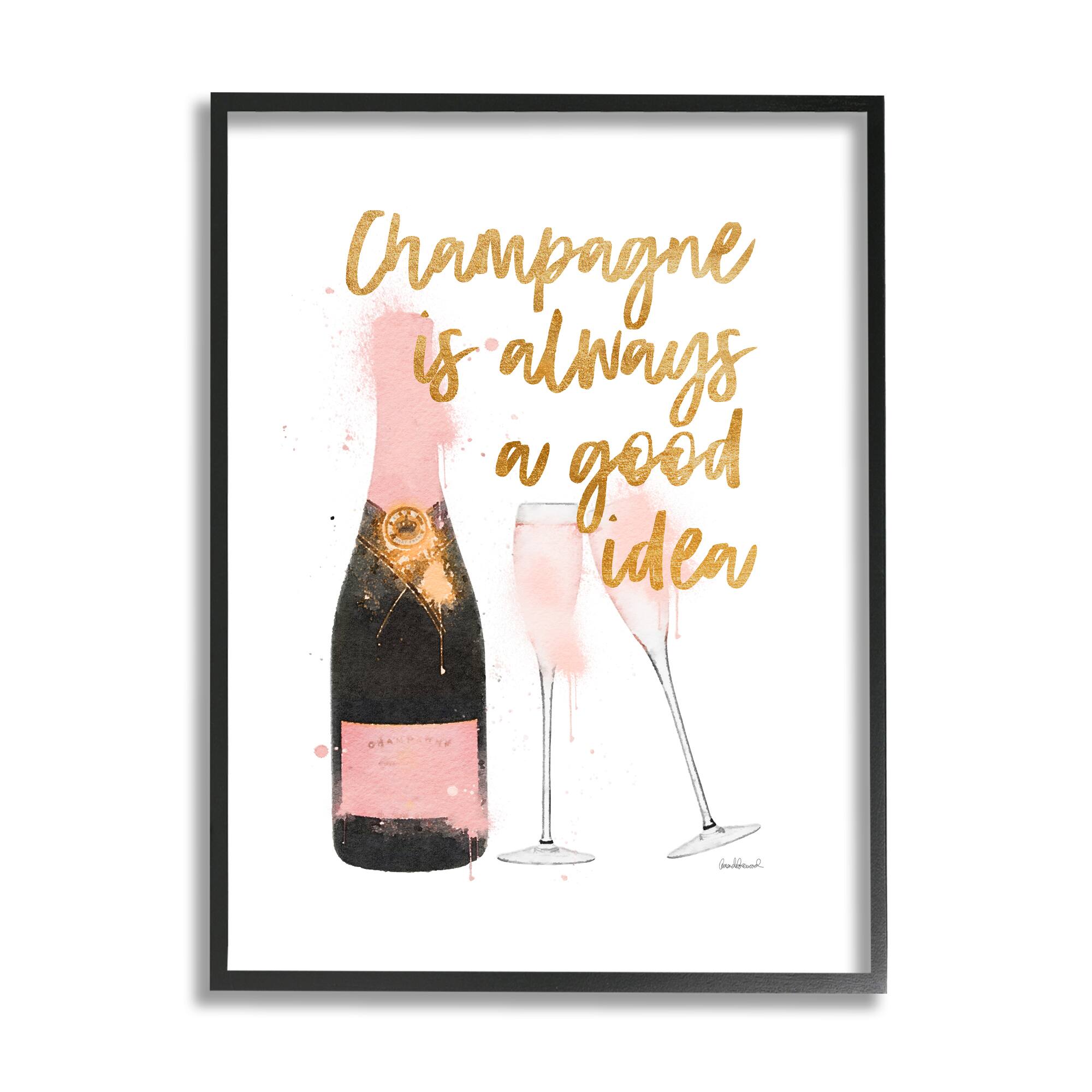 Stupell Industries Champagne Always Good Idea Phrase Chic Wine Bottle Framed Wall Art