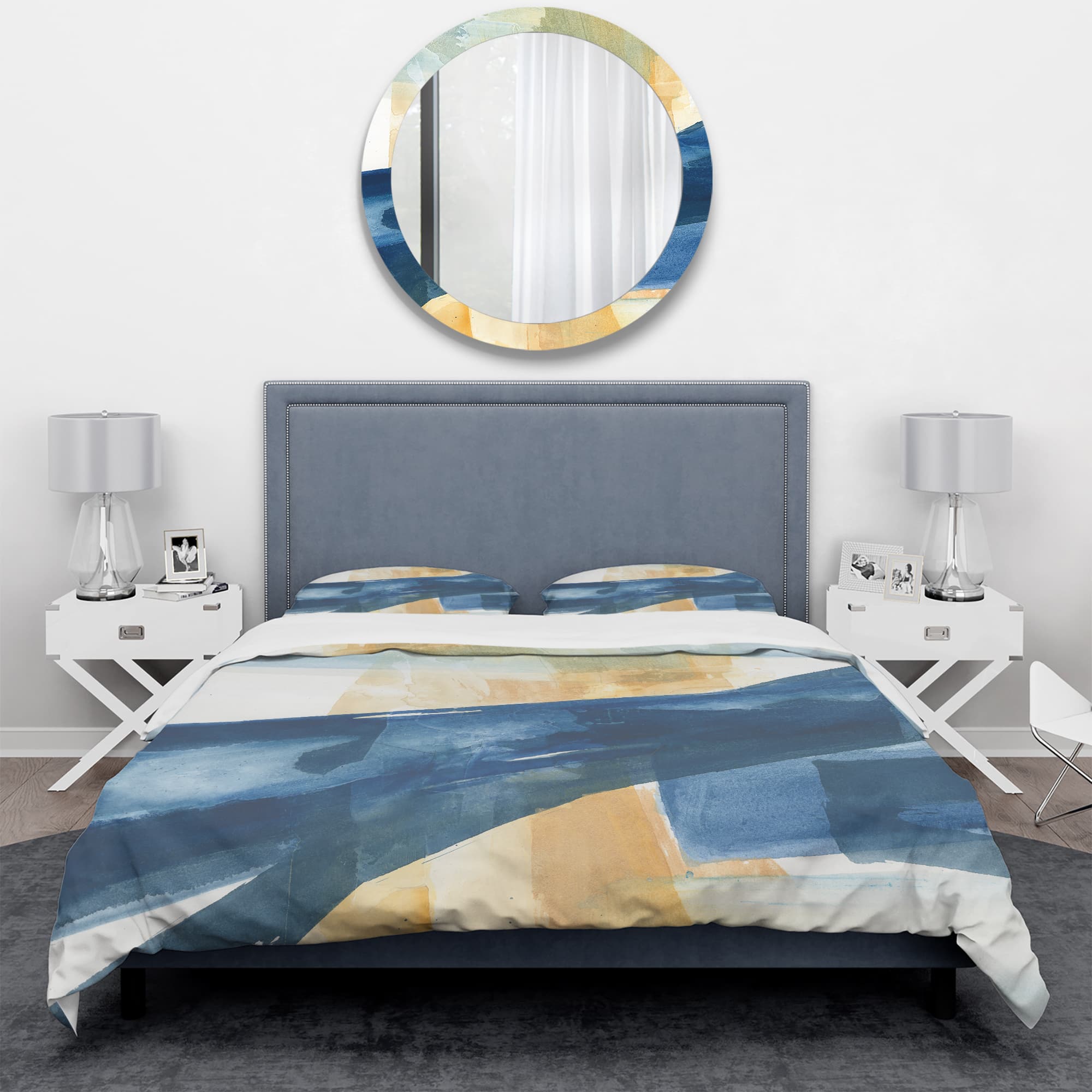 Designart 'Indigo Panel III' Geometric Bedding Set