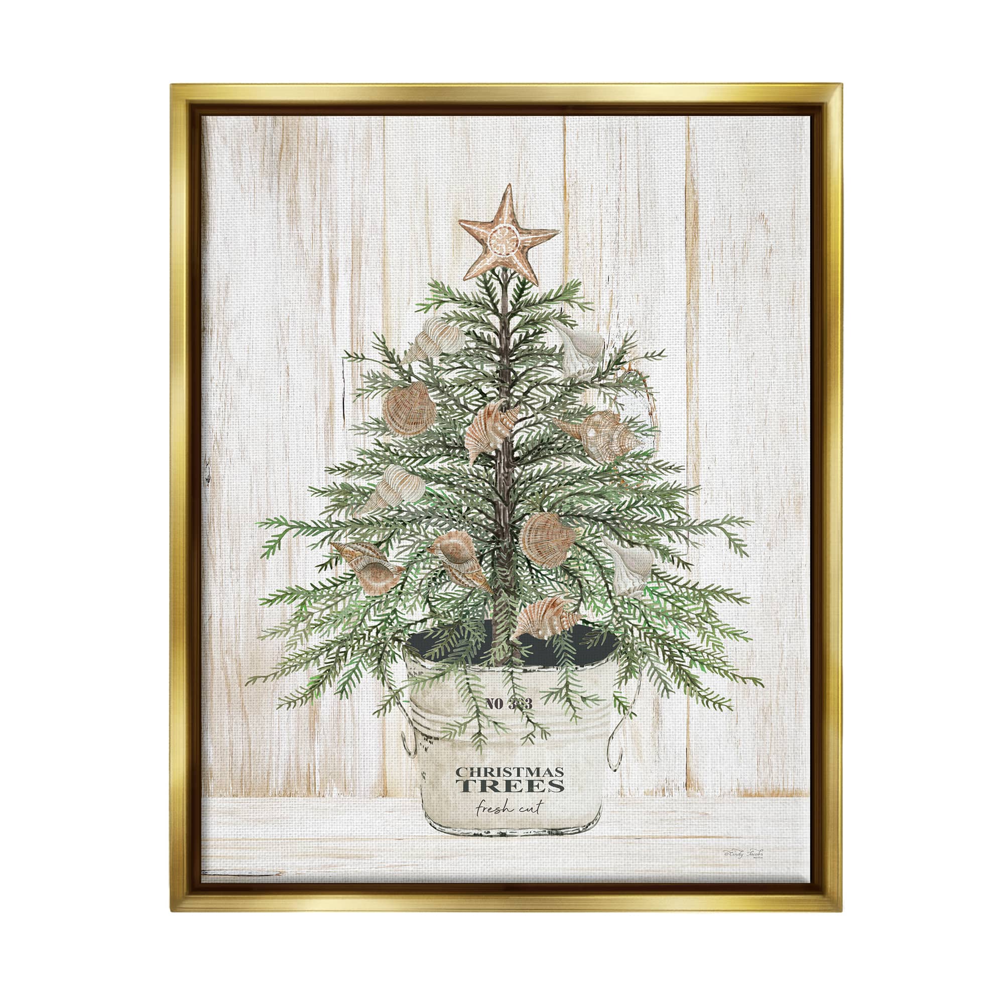 Stupell Industries Rustic Seashell Christmas Tree Framed Floater Canvas Wall Art