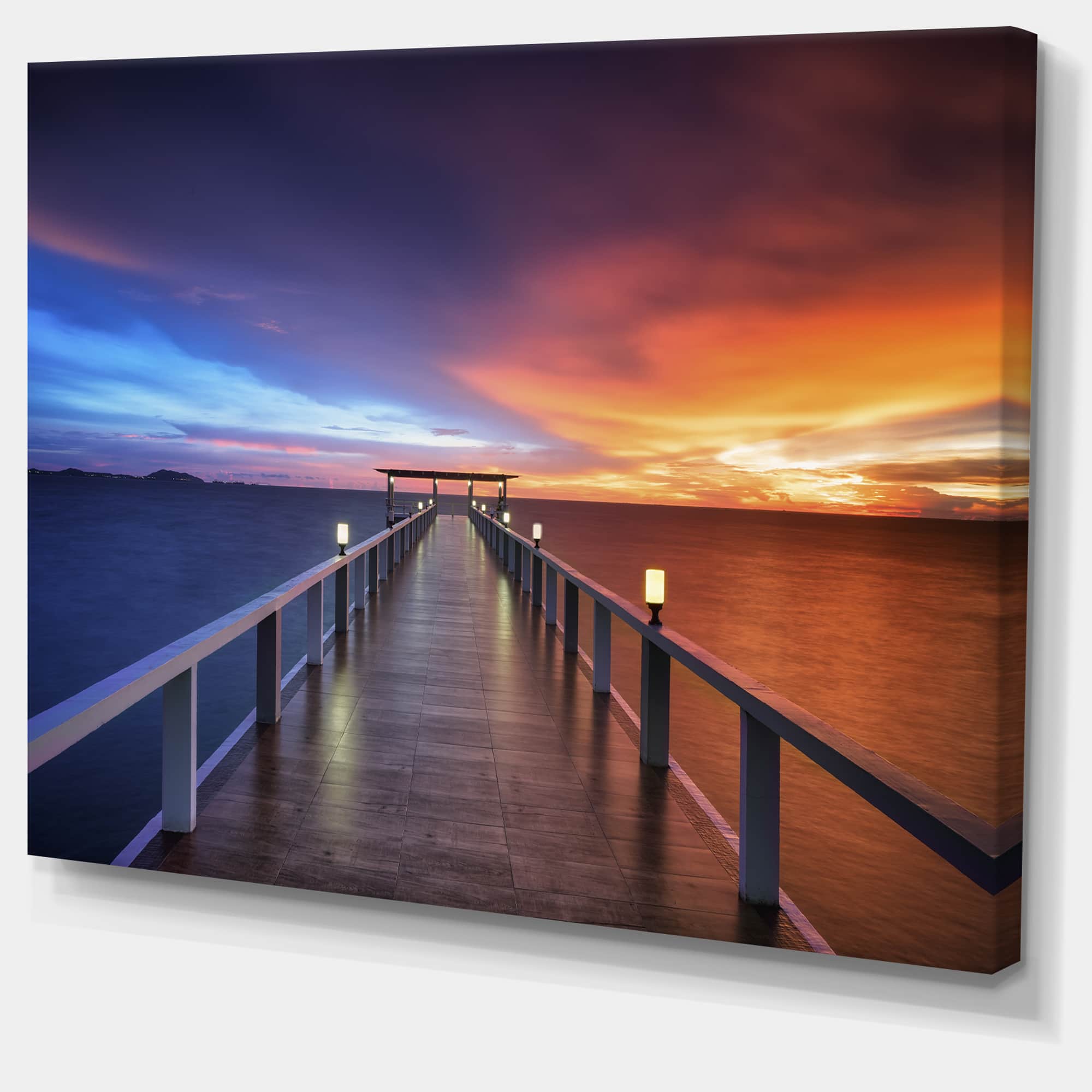 Designart - Picturesque Seashore with Long Pier - Pier Seascape Canvas Art Print