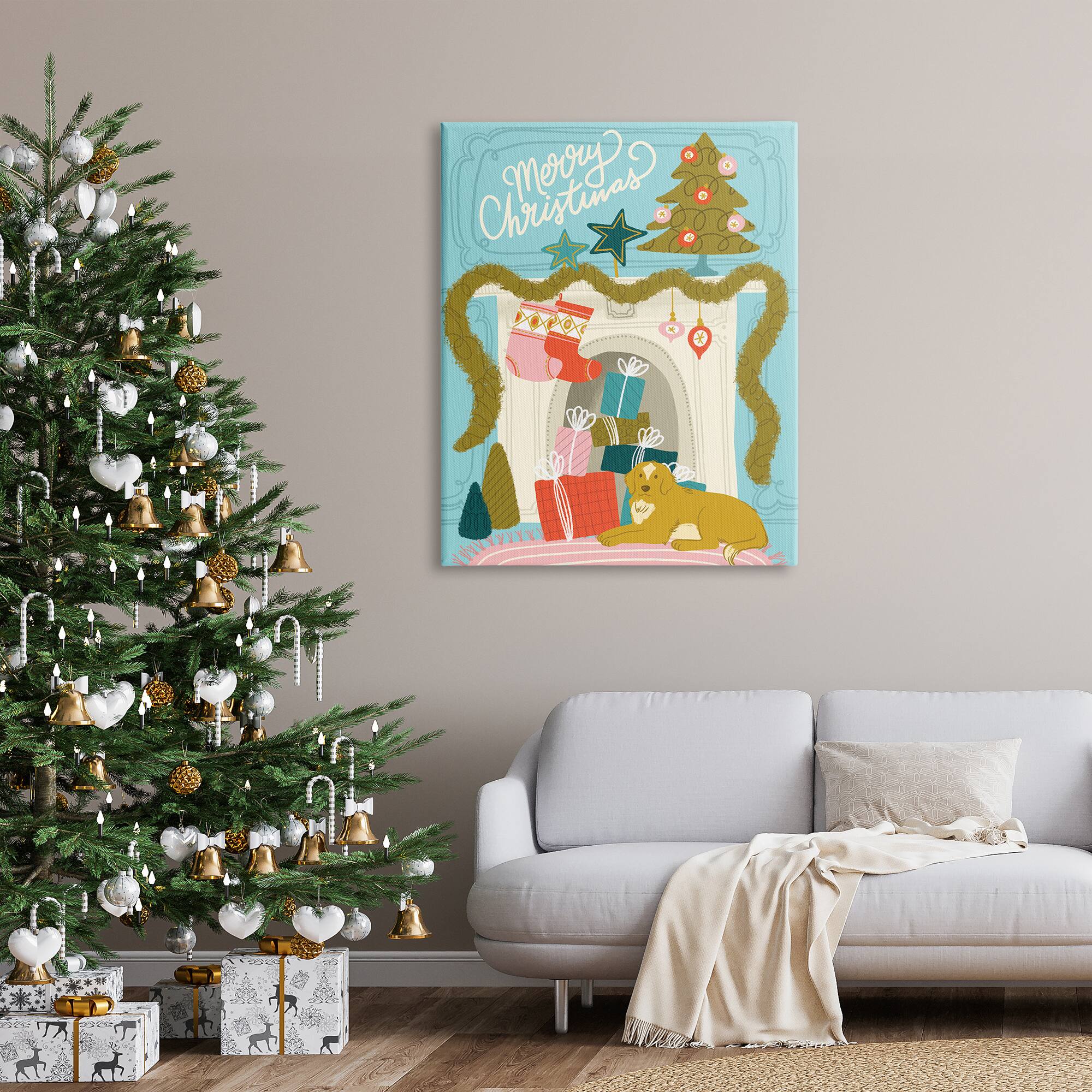 Stupell Industries Whimsical Fireplace Merry Christmas Canvas Wall Art