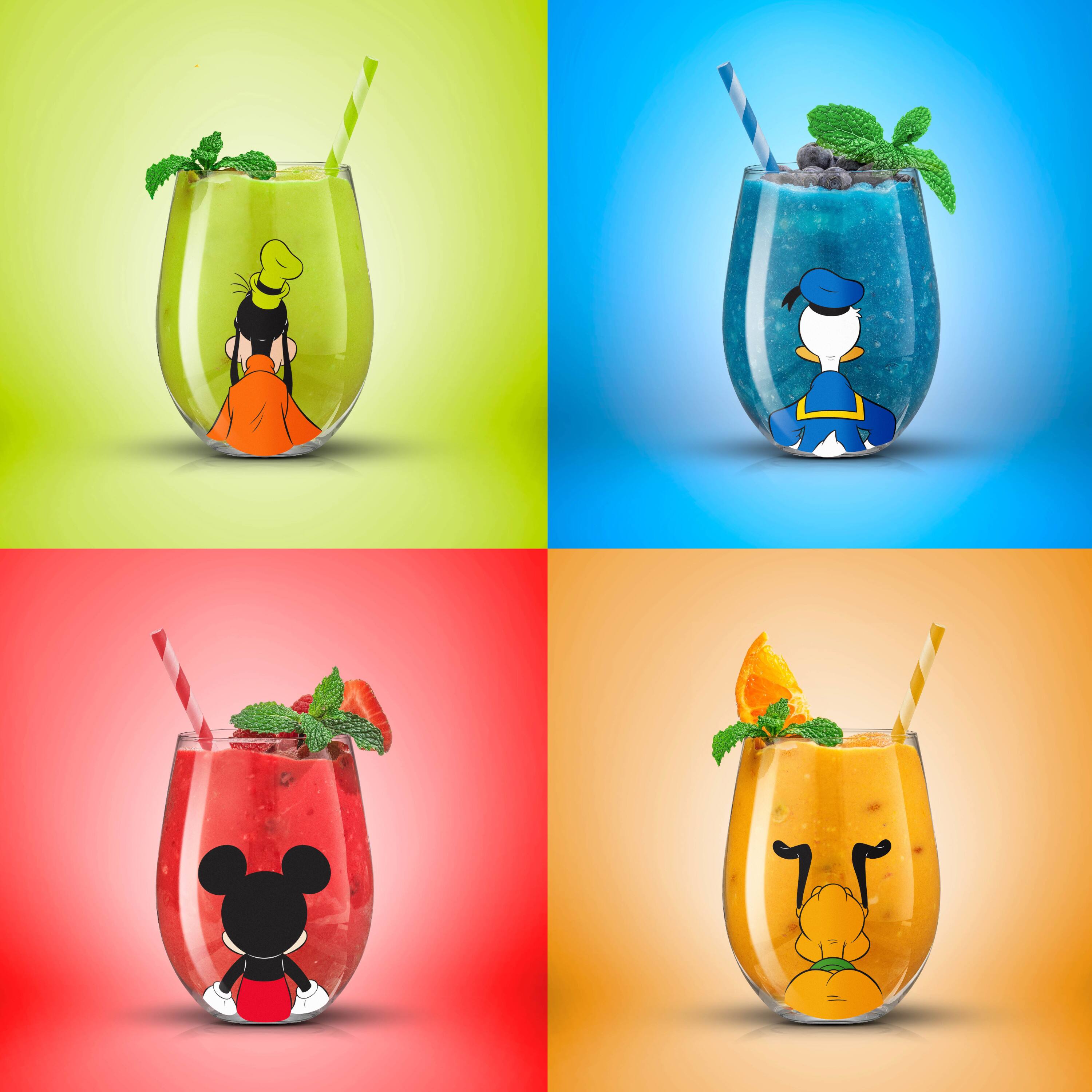 JoyJolt® Disney® Squad 15oz. Mickey Mouse & Pals Looking Backwards Stemless Wine Glasses, 4ct.