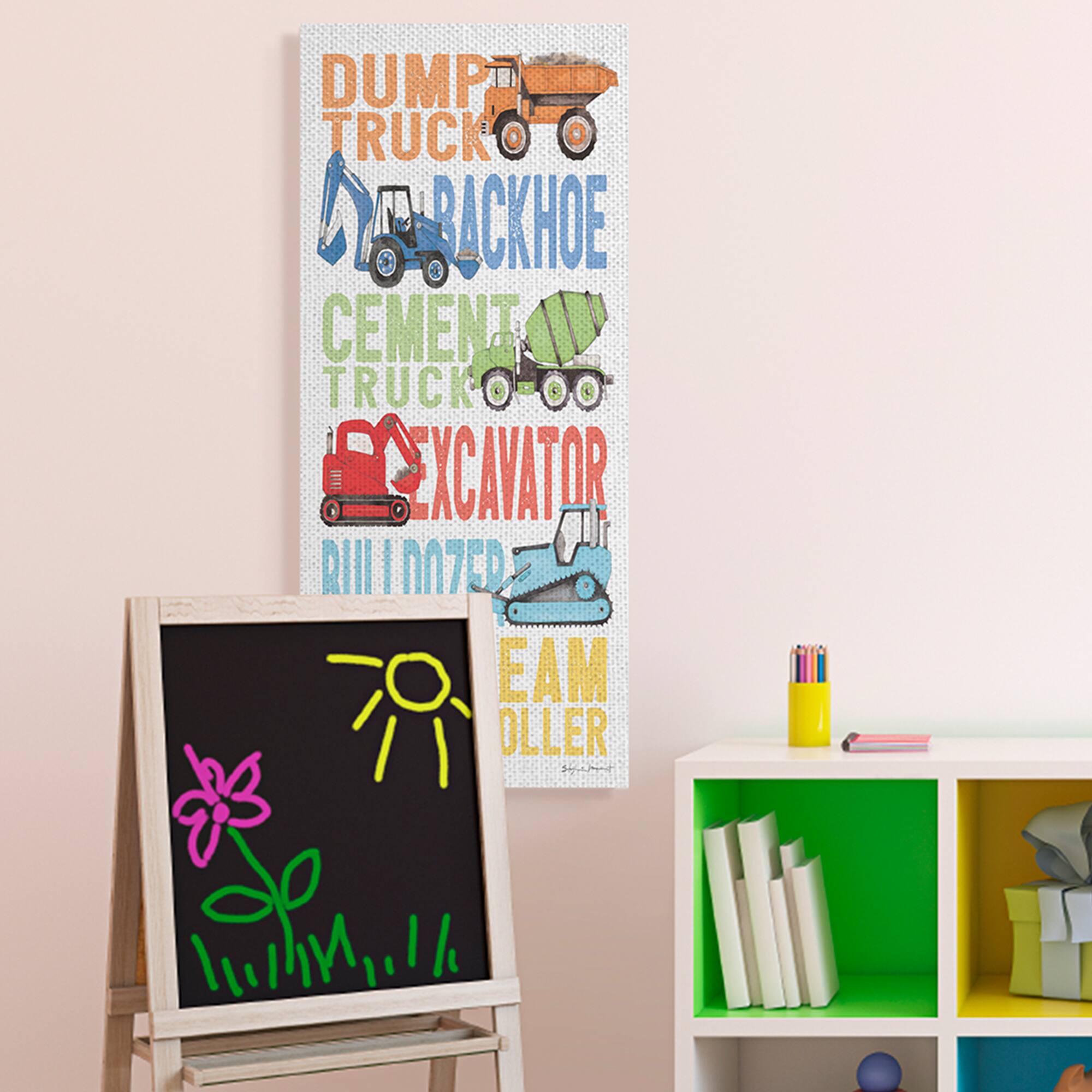 Stupell Industries Kid's Traditional Construction Vehicles Playful Bold Text Canvas Wall Art