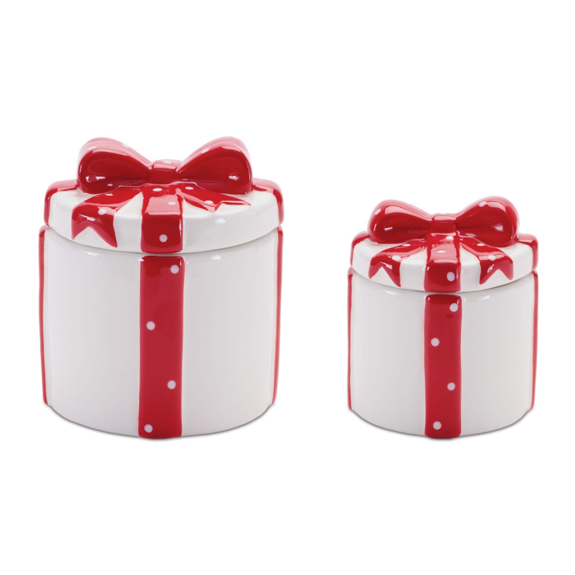 Melrose Red & White Ceramic Gift Box Containers with Red Bow Set