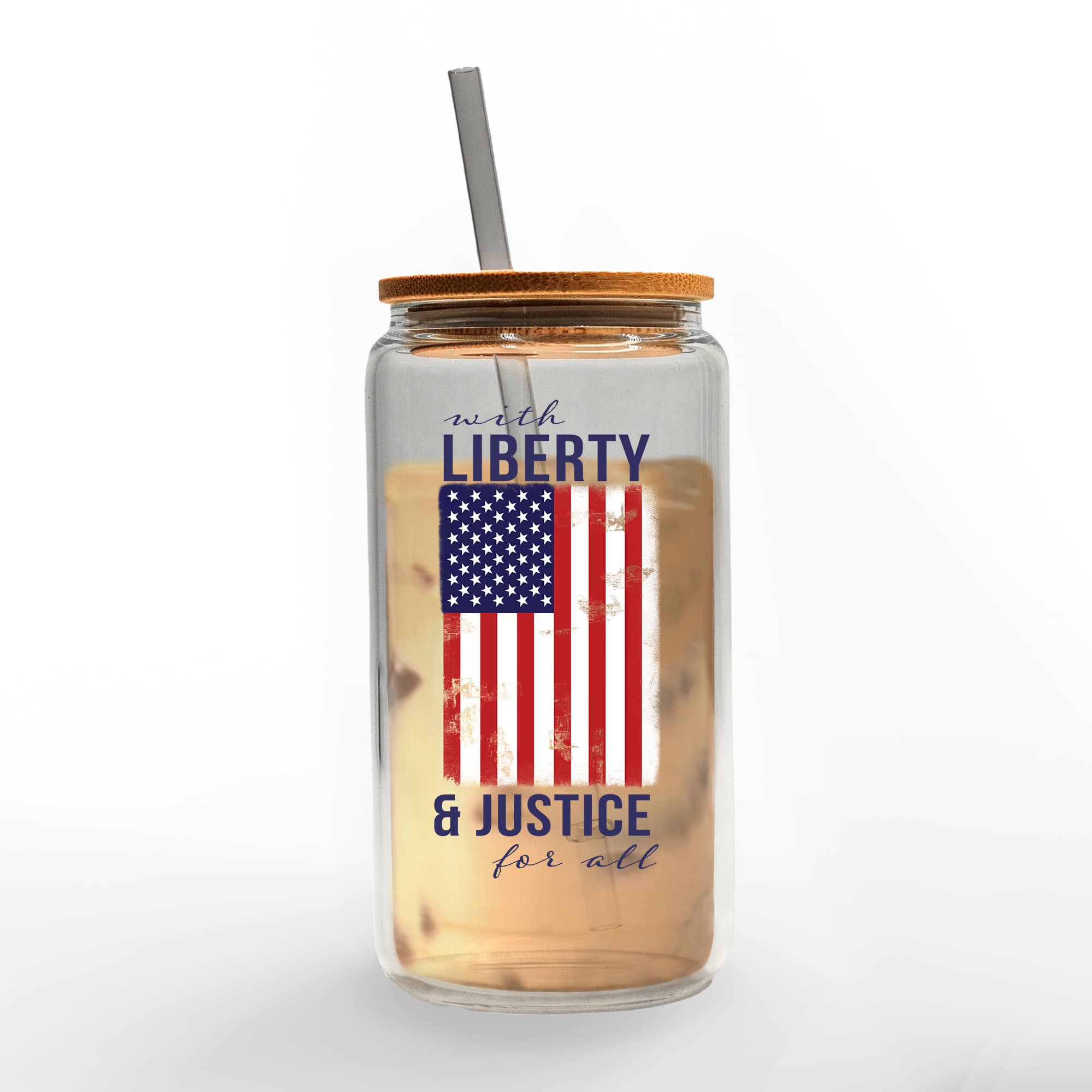 16oz. Liberty & Justice Flag Glass Can Cup