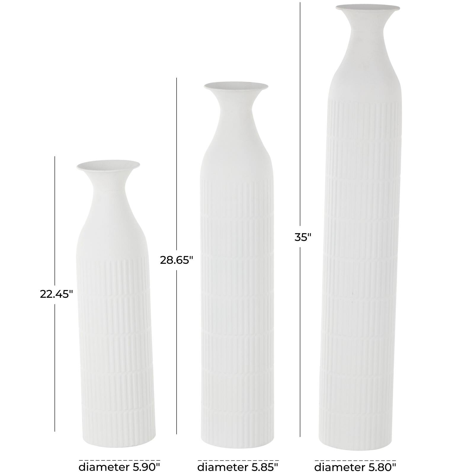 White Ribbed Floor Metal Vase Set