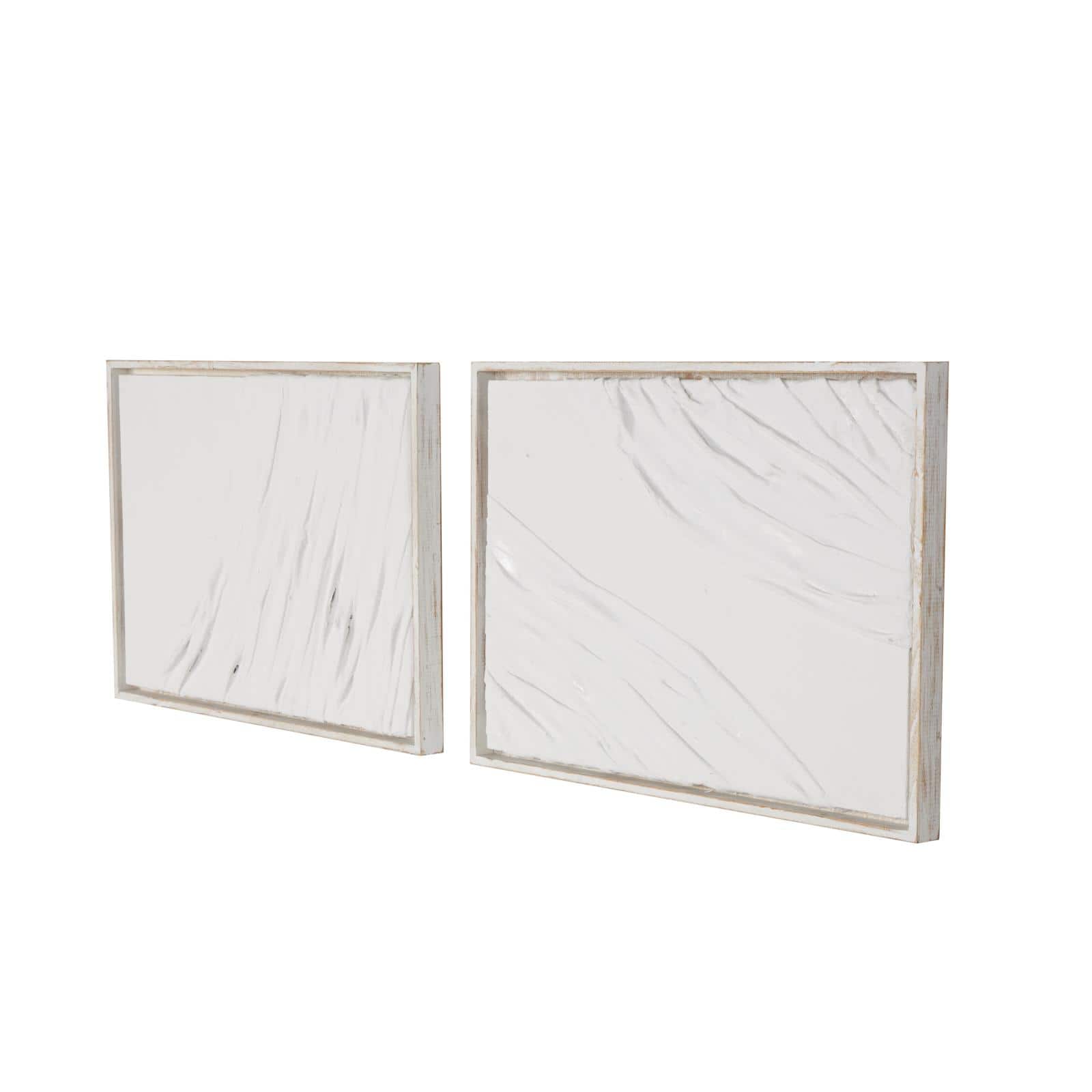 28" x 20" White Distressed Wood Abstract Wavy Wall Decor, Set of 2