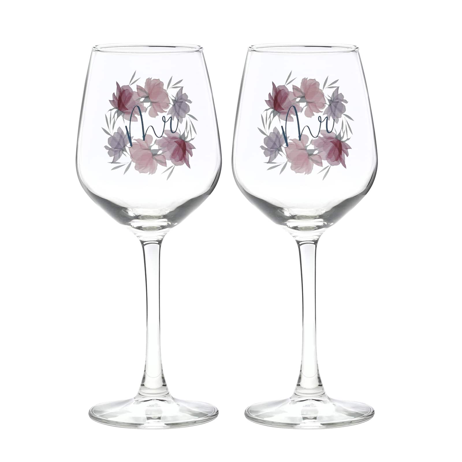 12oz. Mr. & Mr. Floral Wine Glass Set