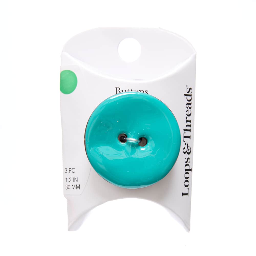 30mm Turquoise Round Coconut Buttons, 3ct. by Loops & Threads®