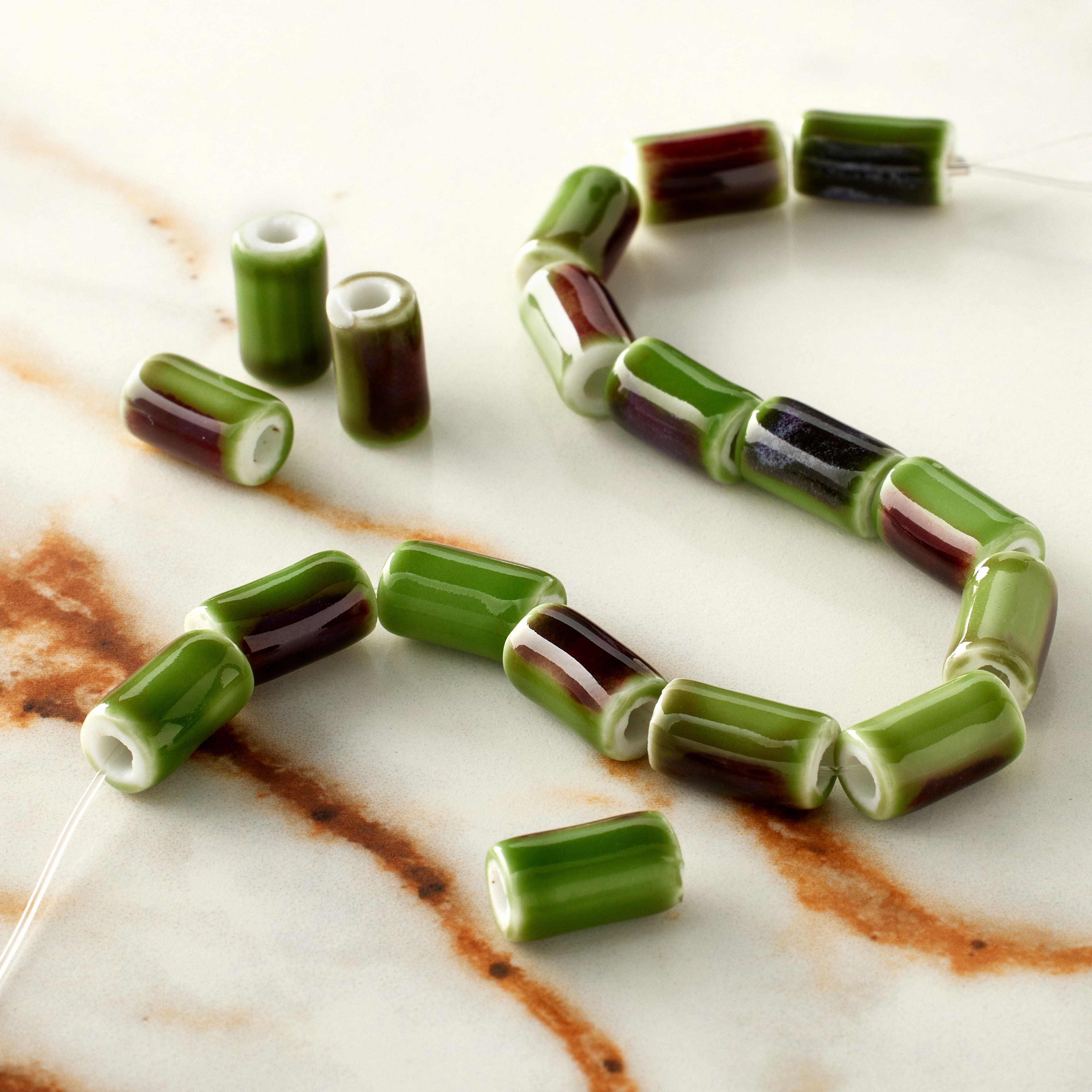 Green Ceramic Tube Beads, 9.8mm by Bead Landing™