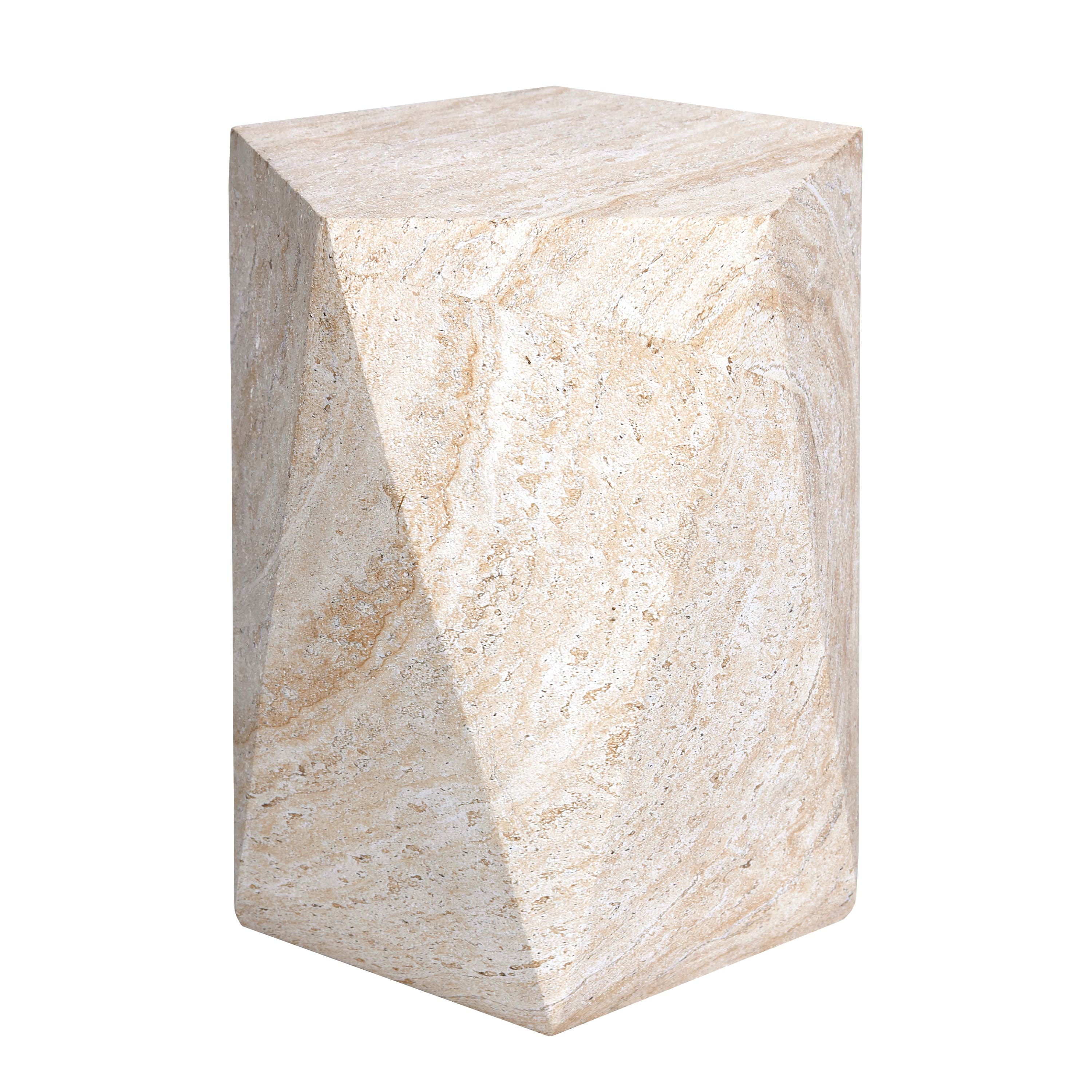 Empire Art Direct 18" Pentagon Travertine Stone Finish MGO Side Accent Table
