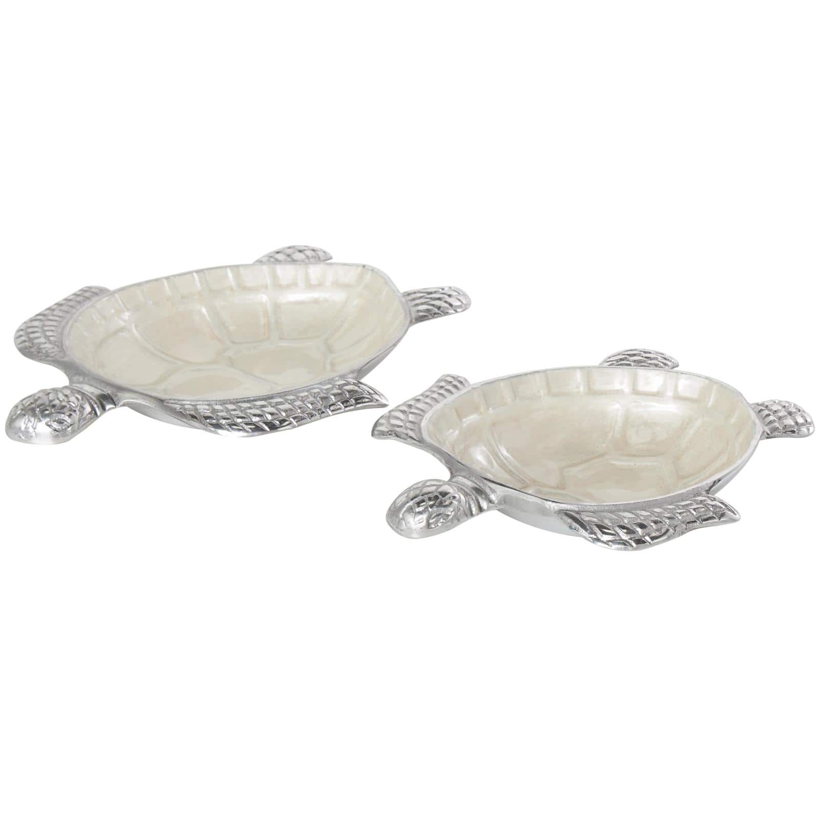 White Aluminum Metal Turtle Bowl with Silver Exterior Set